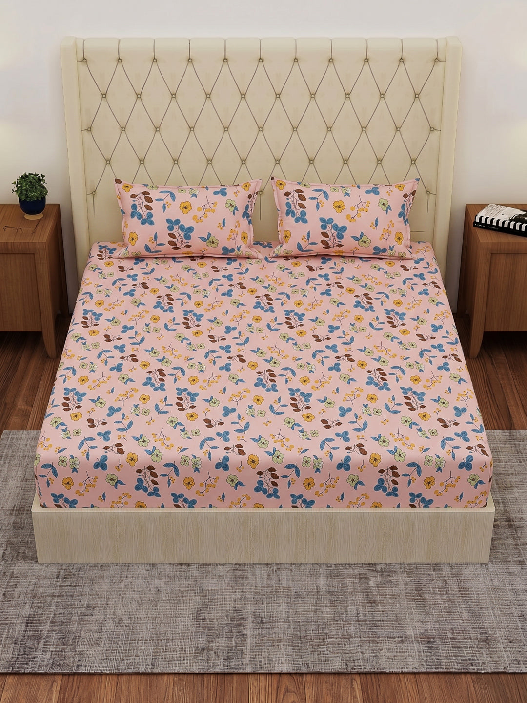130 GSM Polyester Double Bed Bedsheet with 2 Pillow Covers Fashnik Collection
