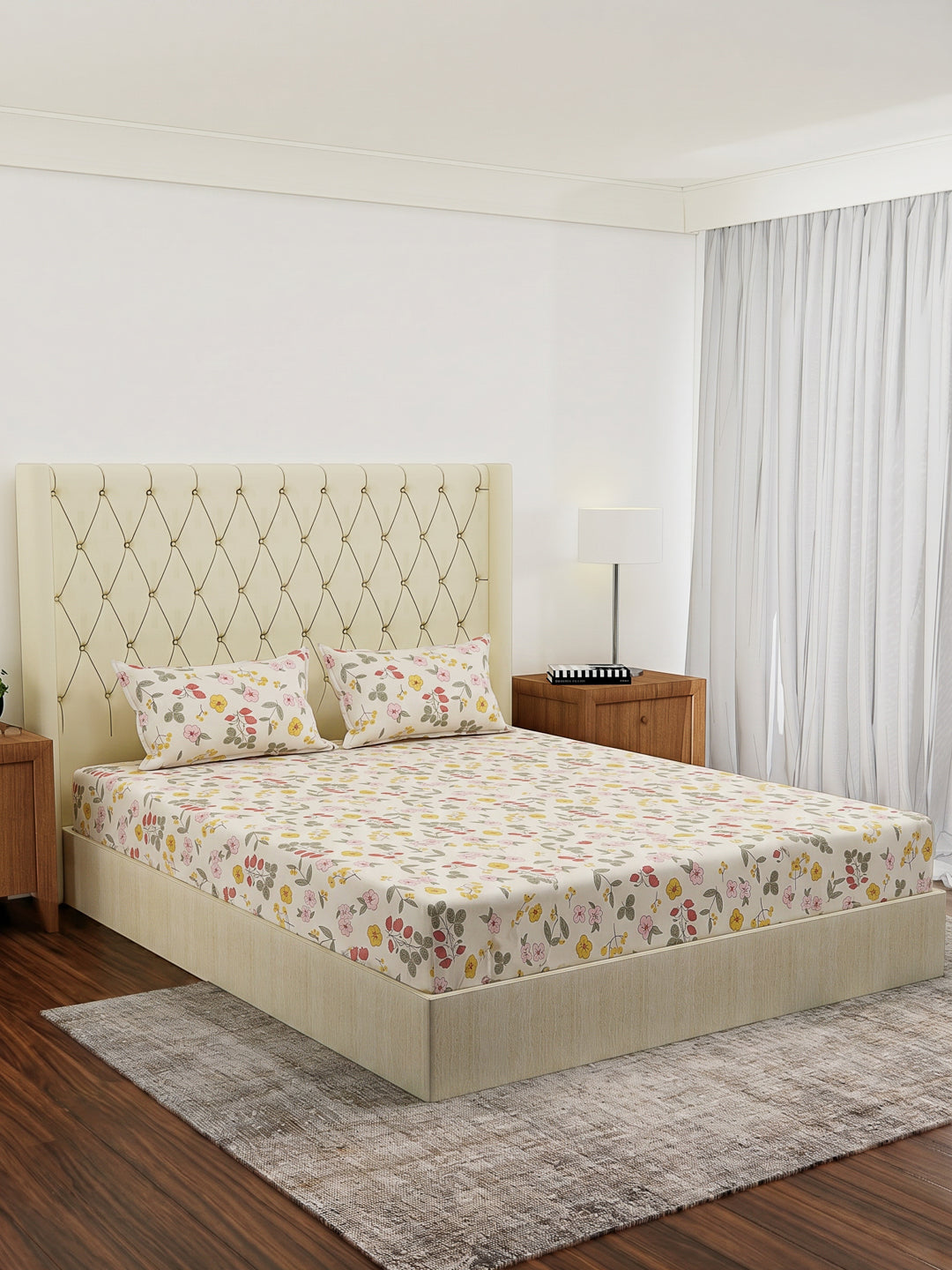 130 GSM Polyester Double Bed Bedsheet with 2 Pillow Covers Fashnik Collection