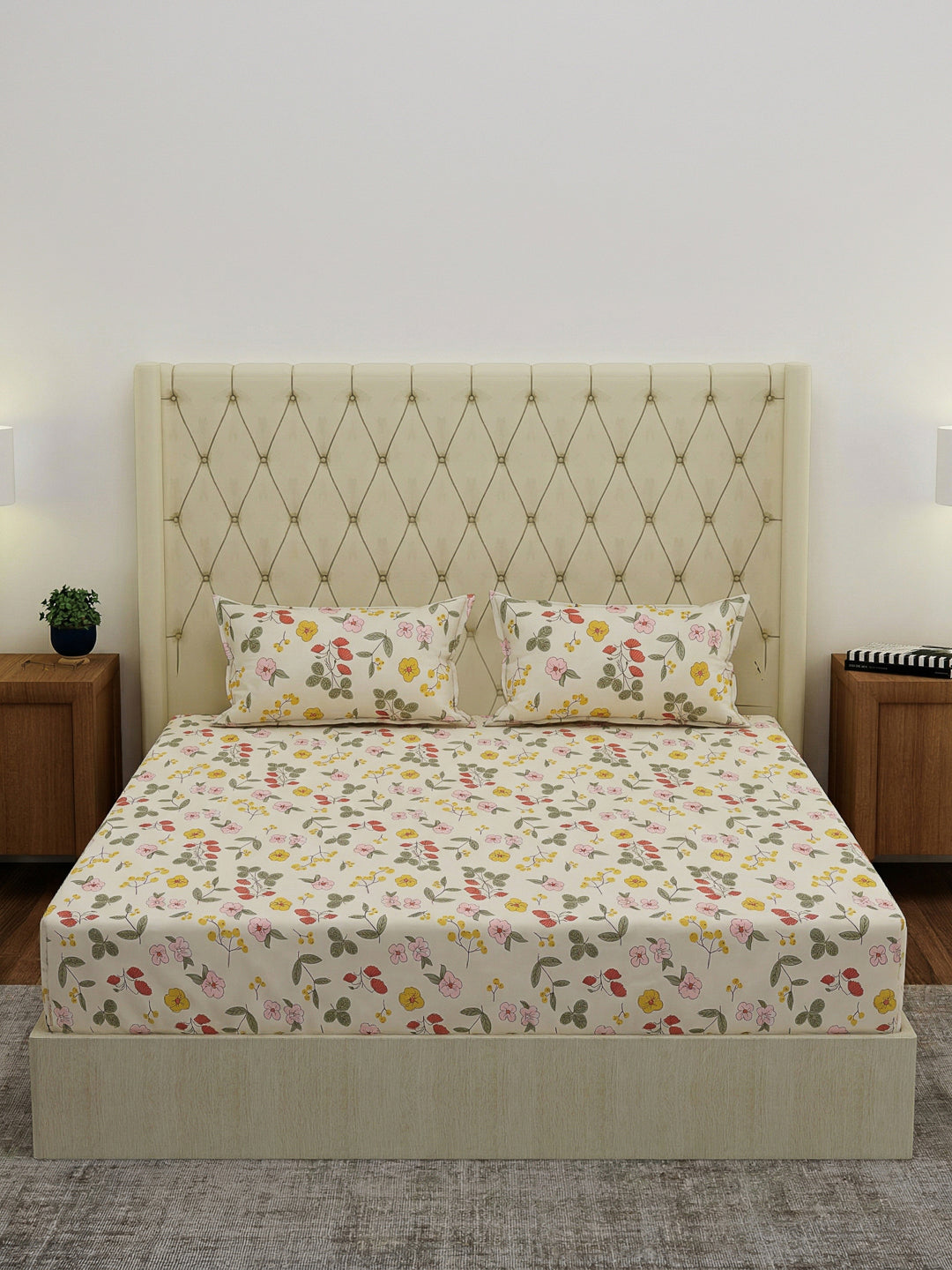 130 GSM Polyester Double Bed Bedsheet with 2 Pillow Covers Fashnik Collection