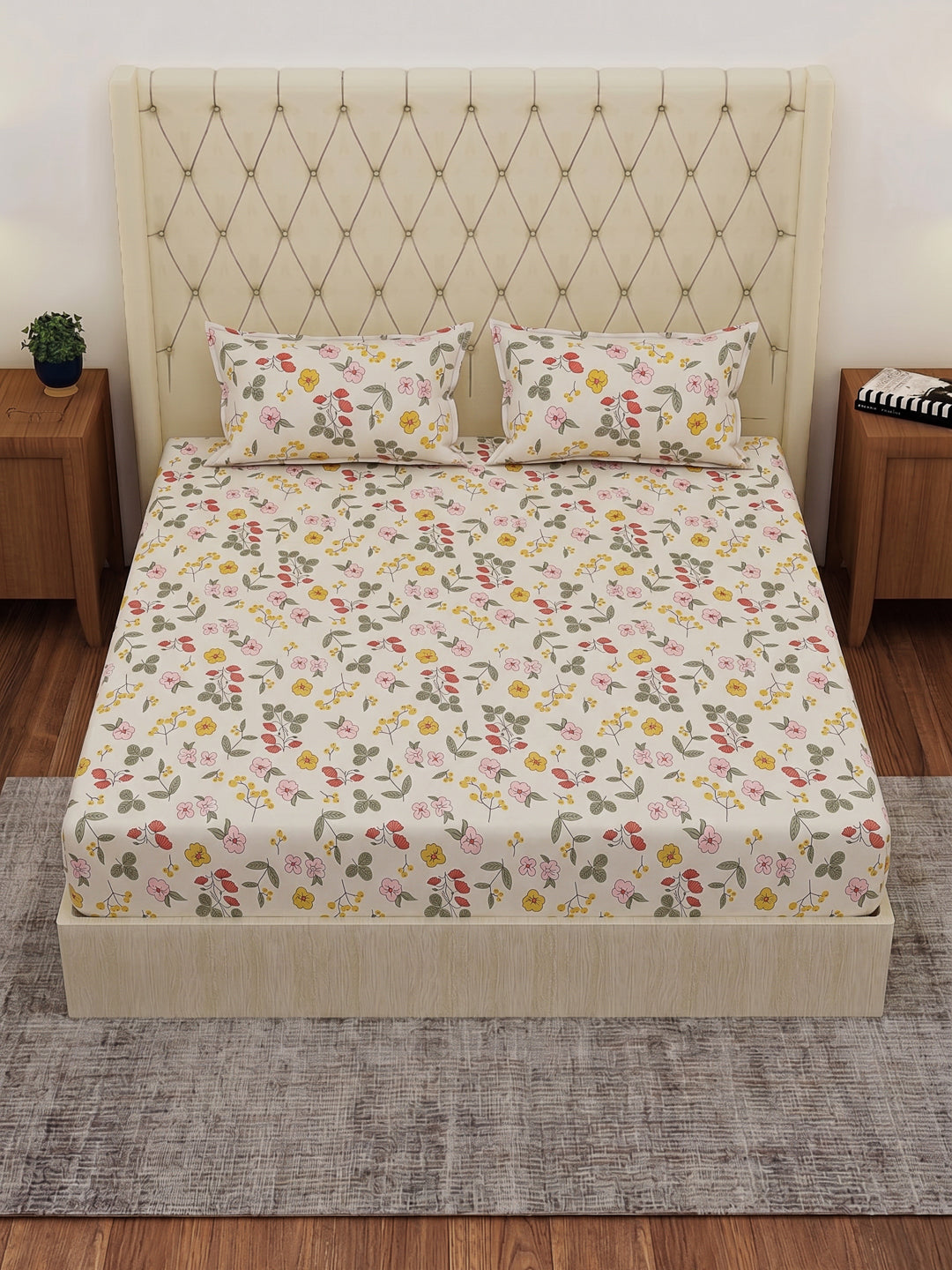 130 GSM Polyester Double Bed Bedsheet with 2 Pillow Covers Fashnik Collection