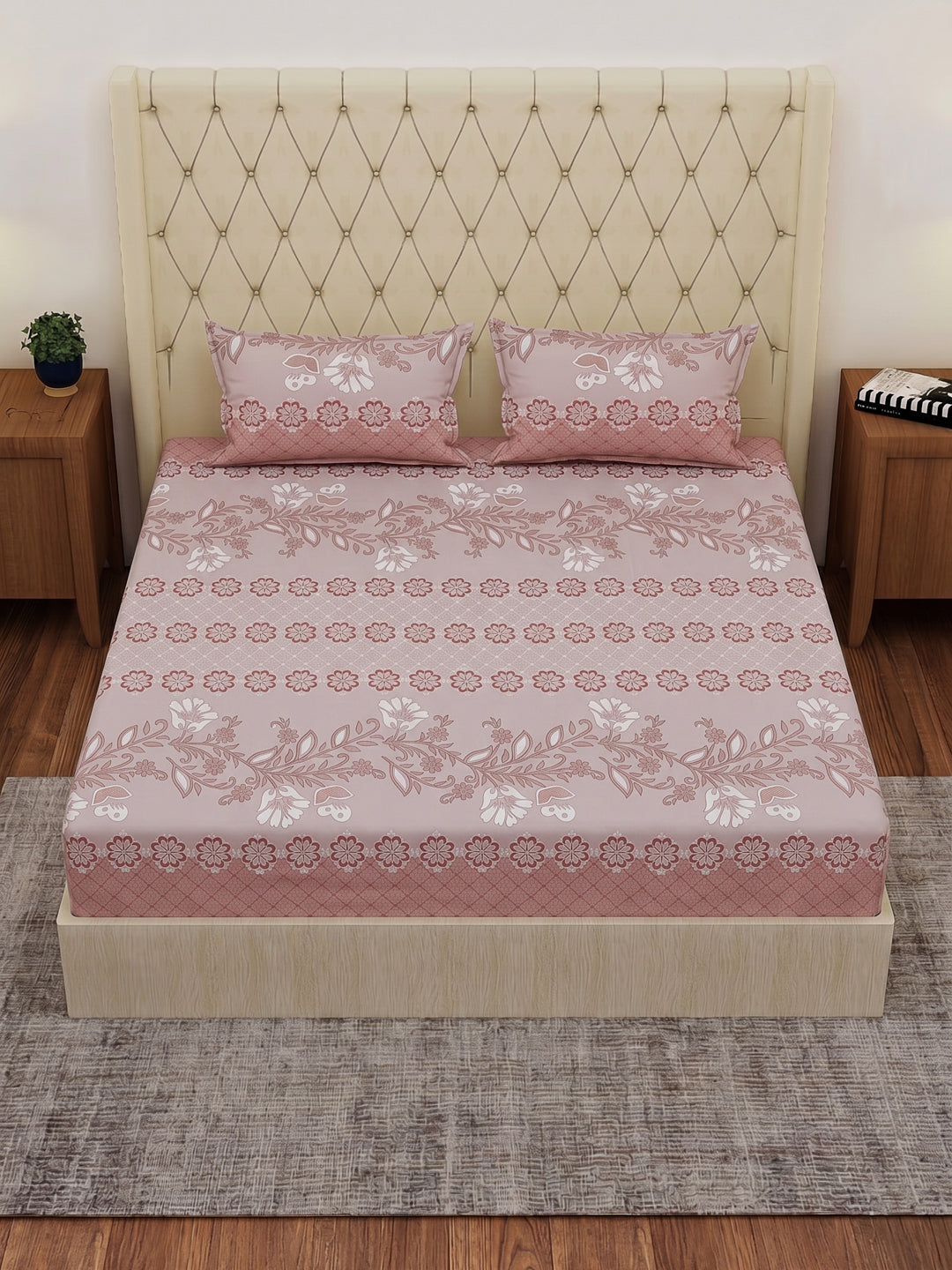 130 GSM Polyester Double Bed Bedsheet with 2 Pillow Covers Fashnik Collection