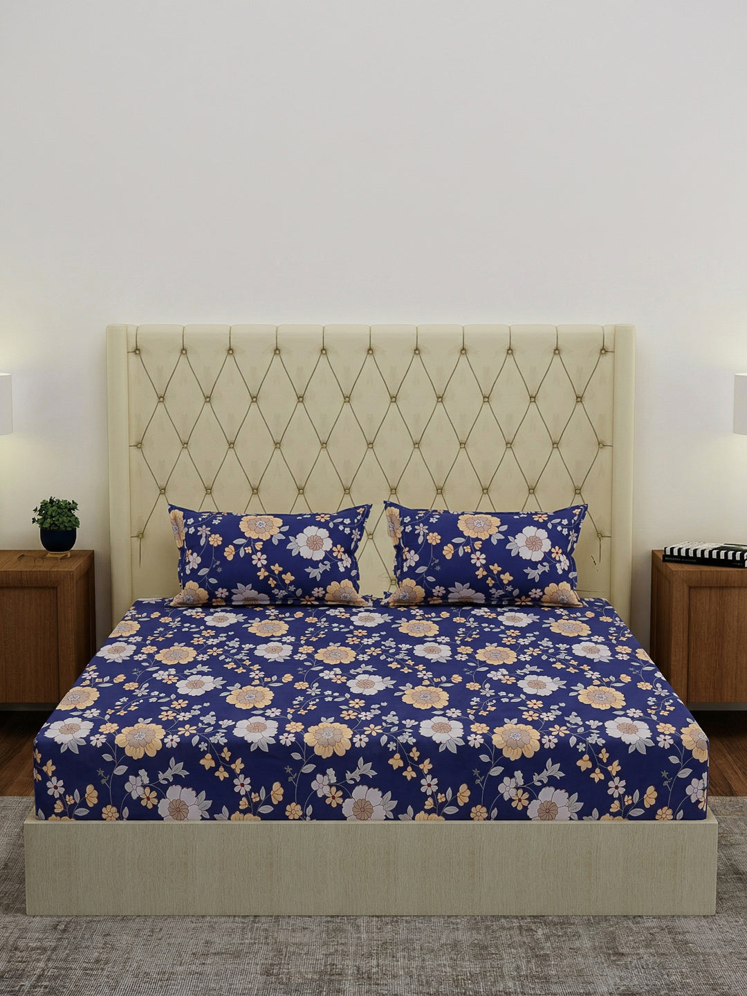 130 GSM Polyester Double Bed Bedsheet with 2 Pillow Covers Fashnik Collection