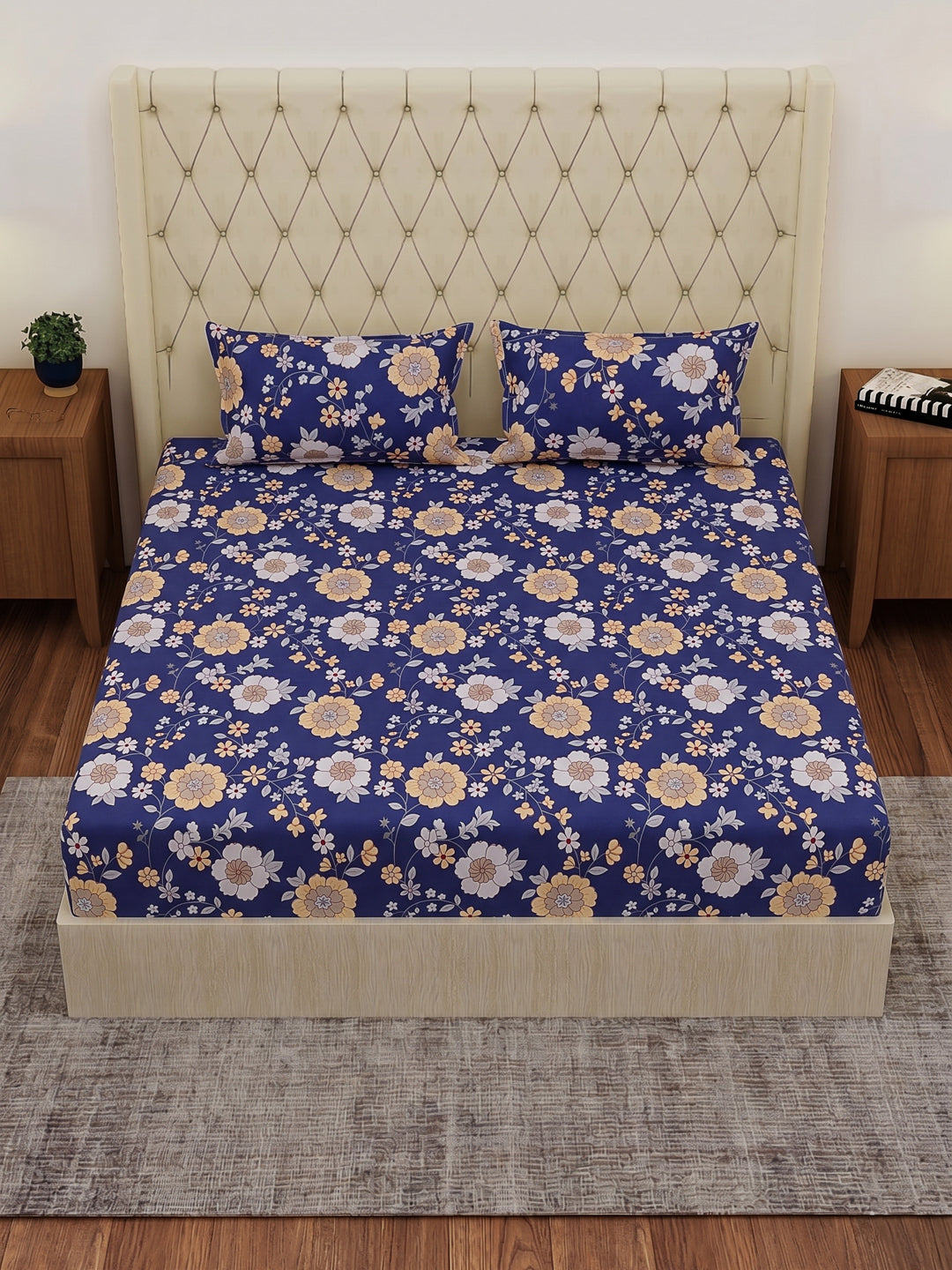 130 GSM Polyester Double Bed Bedsheet with 2 Pillow Covers Fashnik Collection