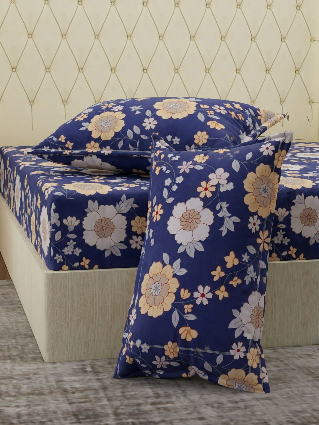 130 GSM Polyester Double Bed Bedsheet with 2 Pillow Covers Fashnik Collection