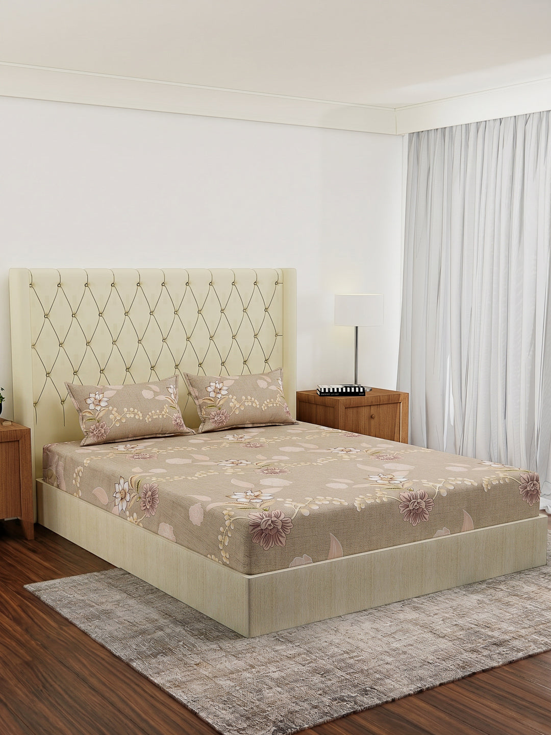 130 GSM Polyester Double Bed Bedsheet with 2 Pillow Covers Fashnik Collection