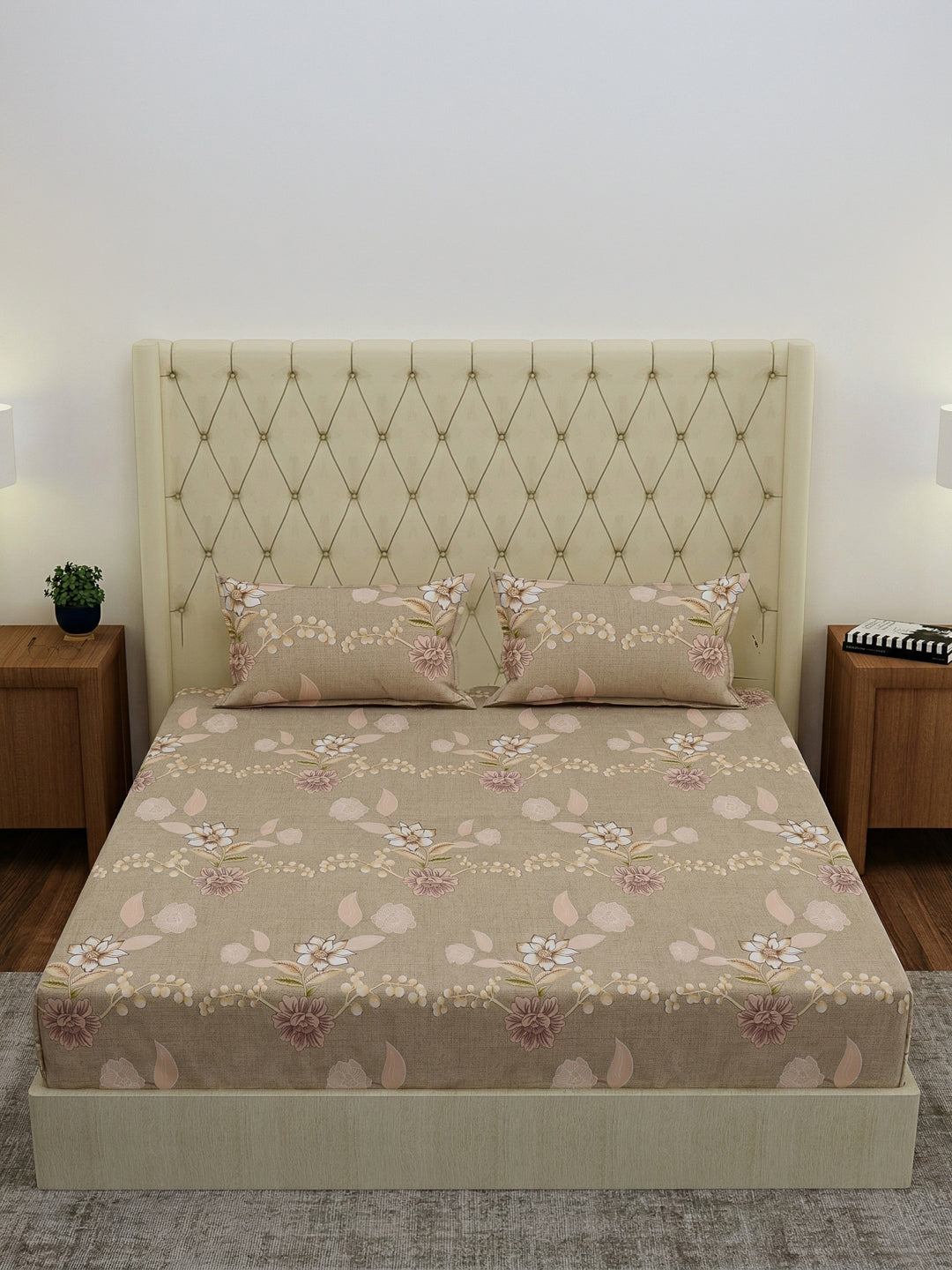 130 GSM Polyester Double Bed Bedsheet with 2 Pillow Covers Fashnik Collection