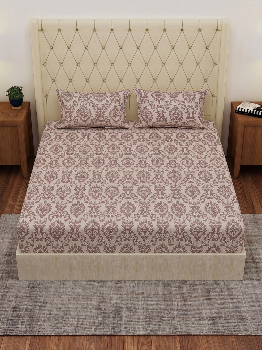 130 GSM Polyester Double Bed Bedsheet with 2 Pillow Covers Fashnik Collection