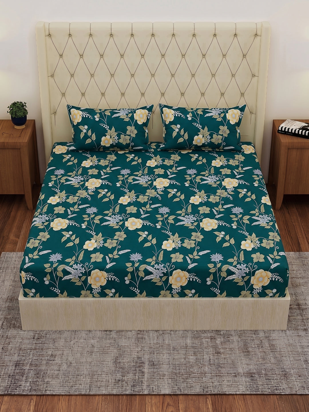 130 GSM Polyester Double Bed Bedsheet with 2 Pillow Covers Fashnik Collection