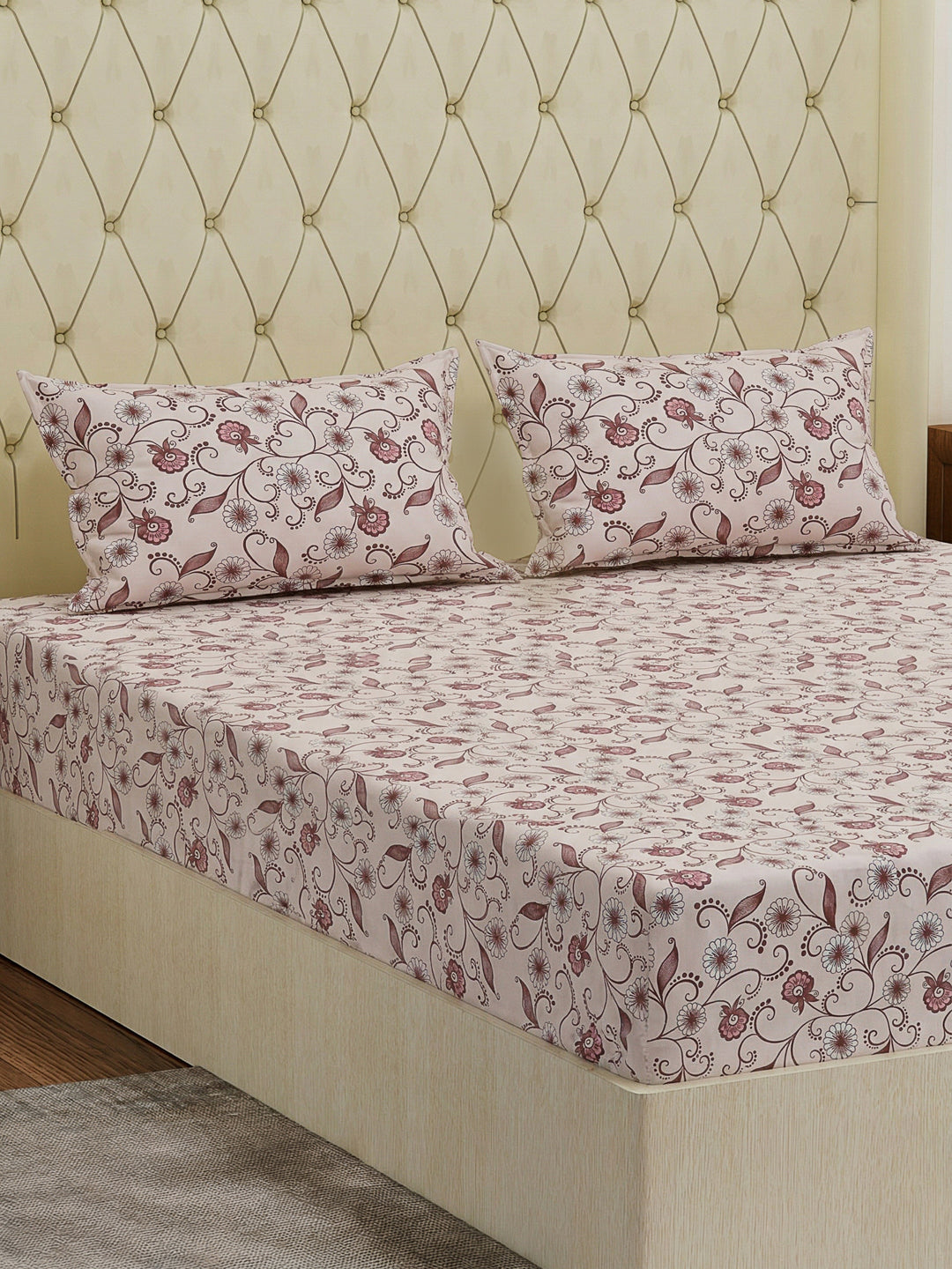 130 GSM Polyester Double Bed Bedsheet with 2 Pillow Covers Fashnik Collection