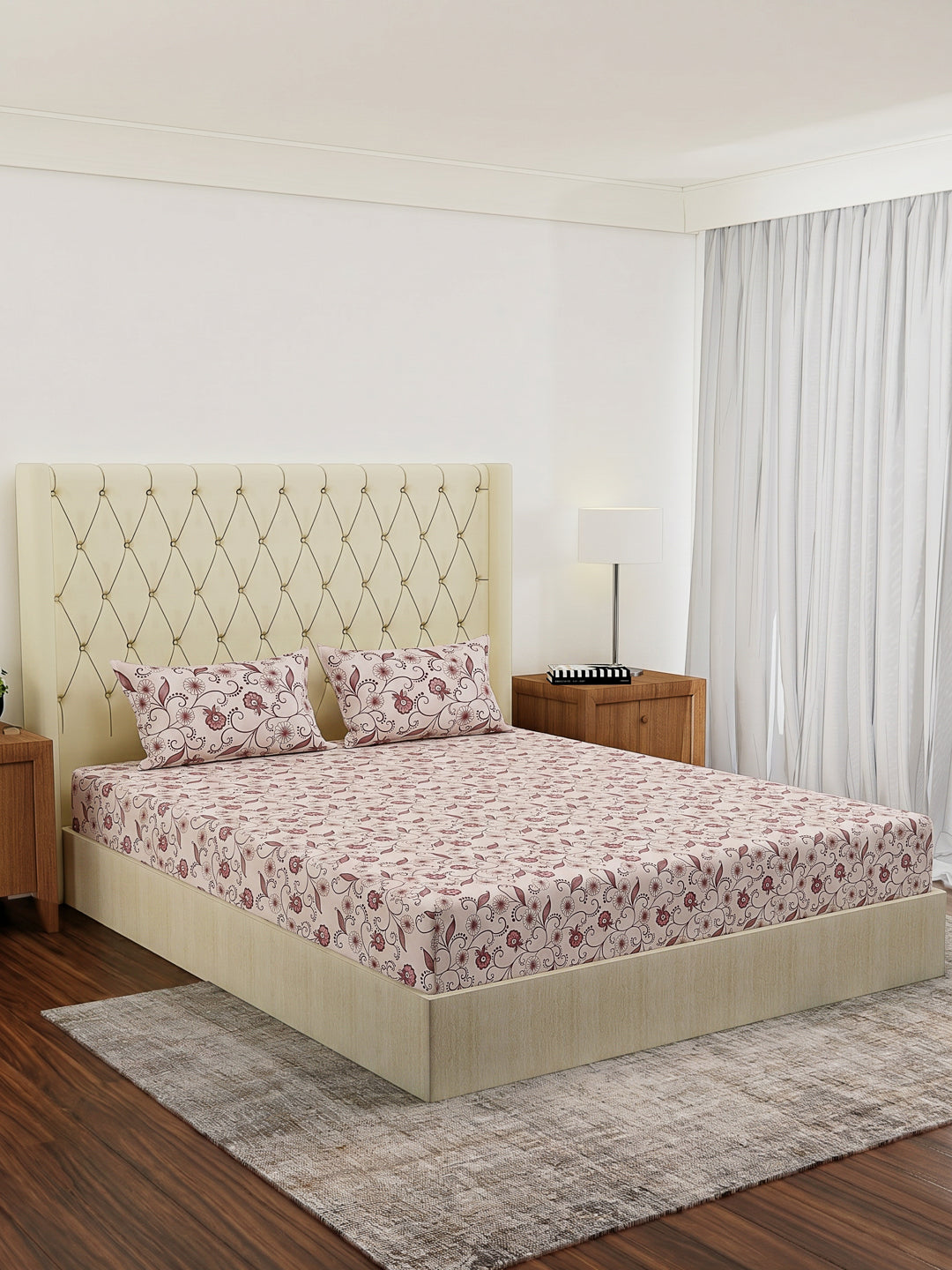 130 GSM Polyester Double Bed Bedsheet with 2 Pillow Covers Fashnik Collection