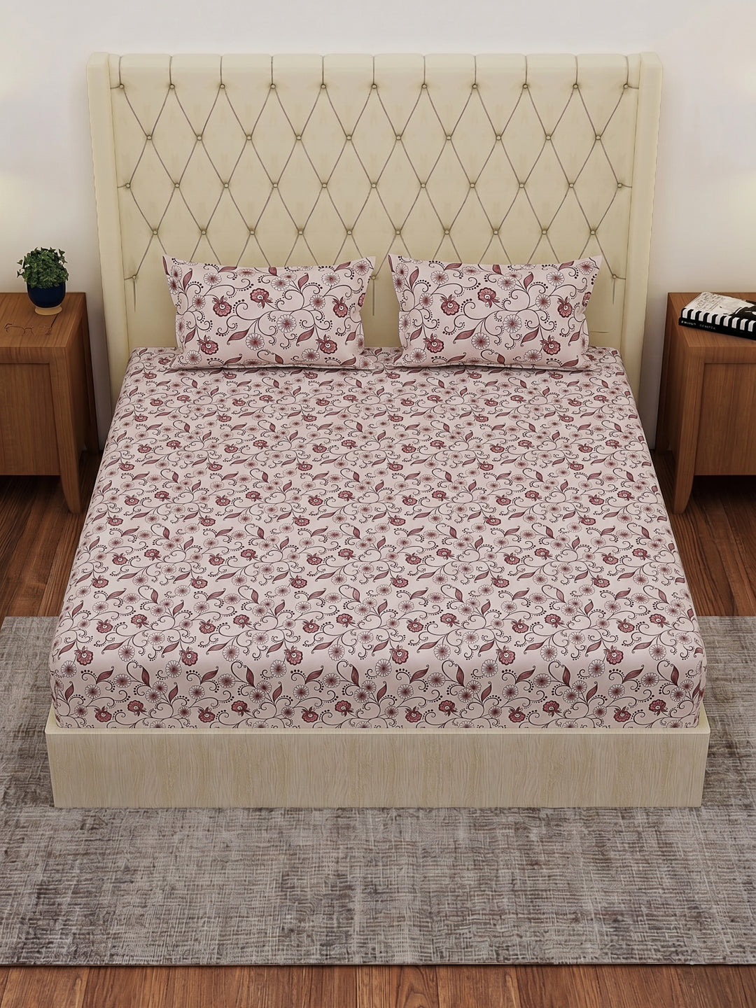130 GSM Polyester Double Bed Bedsheet with 2 Pillow Covers Fashnik Collection