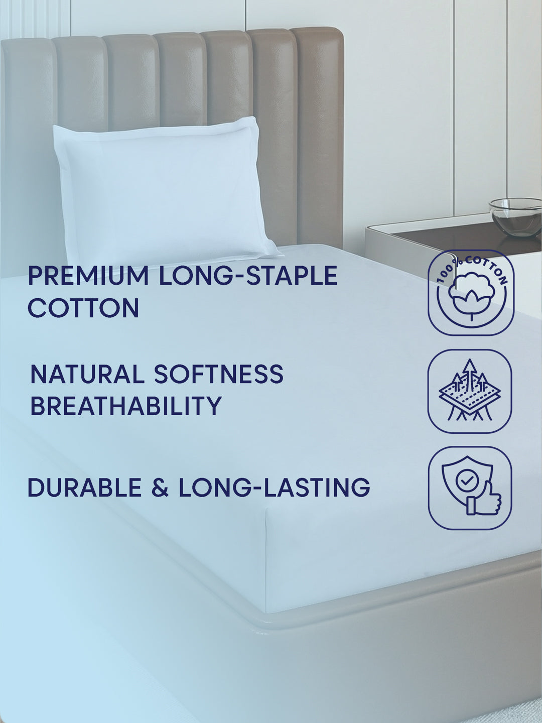 Premium 210 TC Pure Cotton Single Bed Bedsheet with 1 Pillow Cover Hotel Premium Collection