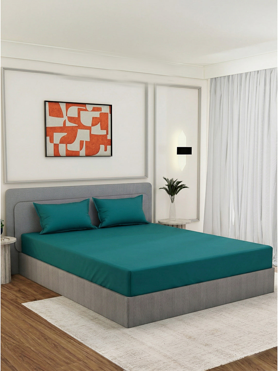 Luxury 400 TC Pure Cotton King Size Bedsheet with 2 Pillow Covers Lace Magic Collection