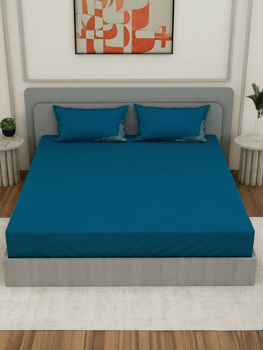Luxury 400 TC Pure Cotton King Size Bedsheet with 2 Pillow Covers Lace Magic Collection