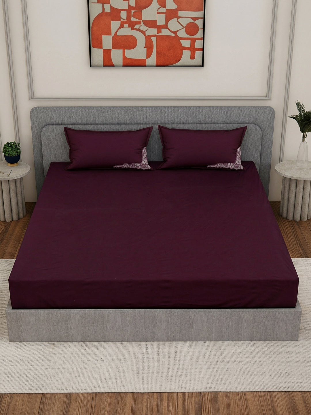 Luxury 400 TC Pure Cotton King Size Bedsheet with 2 Pillow Covers Lace Magic Collection