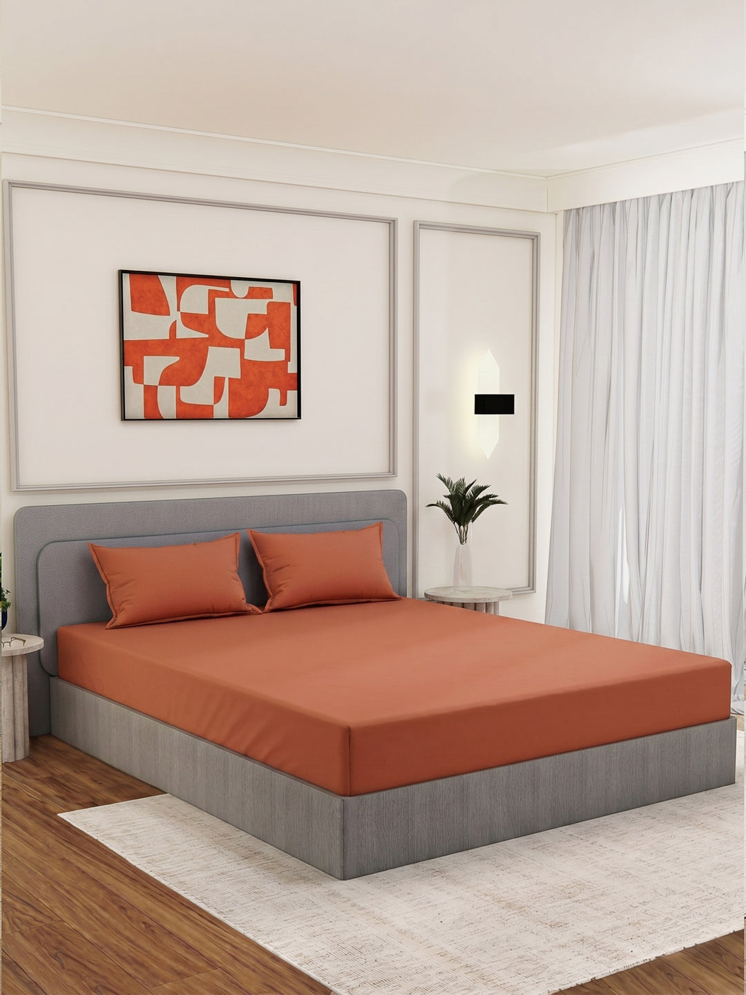 Luxury 400 TC Pure Cotton King Size Bedsheet with 2 Pillow Covers Lace Magic Collection