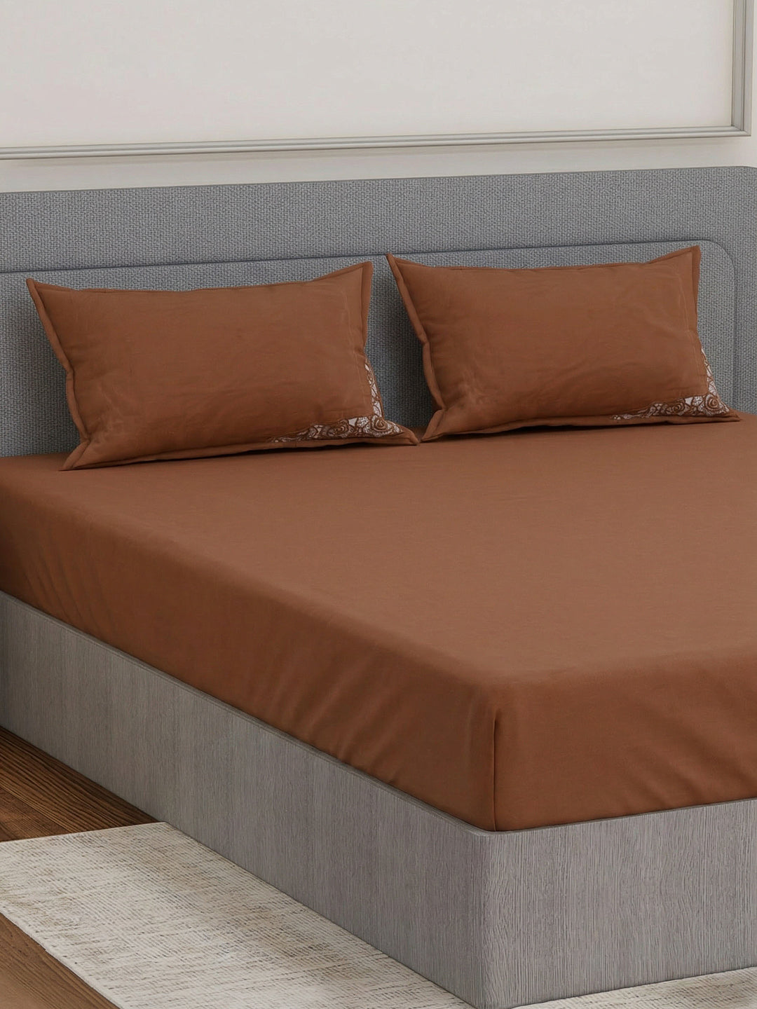Luxury 400 TC Pure Cotton King Size Bedsheet with 2 Pillow Covers Lace Magic Collection