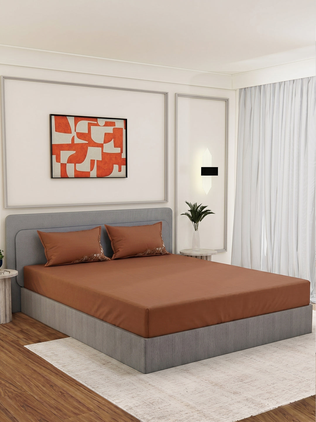 Luxury 400 TC Pure Cotton King Size Bedsheet with 2 Pillow Covers Lace Magic Collection