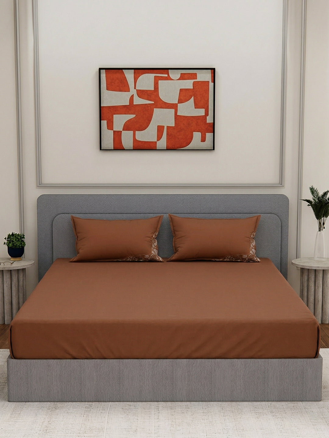 Luxury 400 TC Pure Cotton King Size Bedsheet with 2 Pillow Covers Lace Magic Collection
