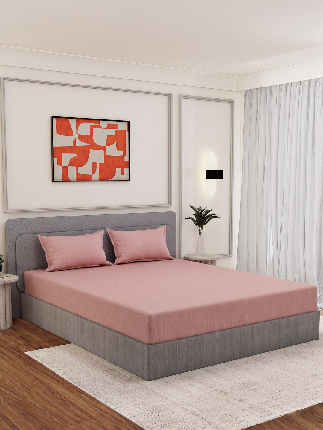 Luxury 300 TC Cotton Linen King Size Bedsheet with 2 Pillow Covers Eco Linen Collection