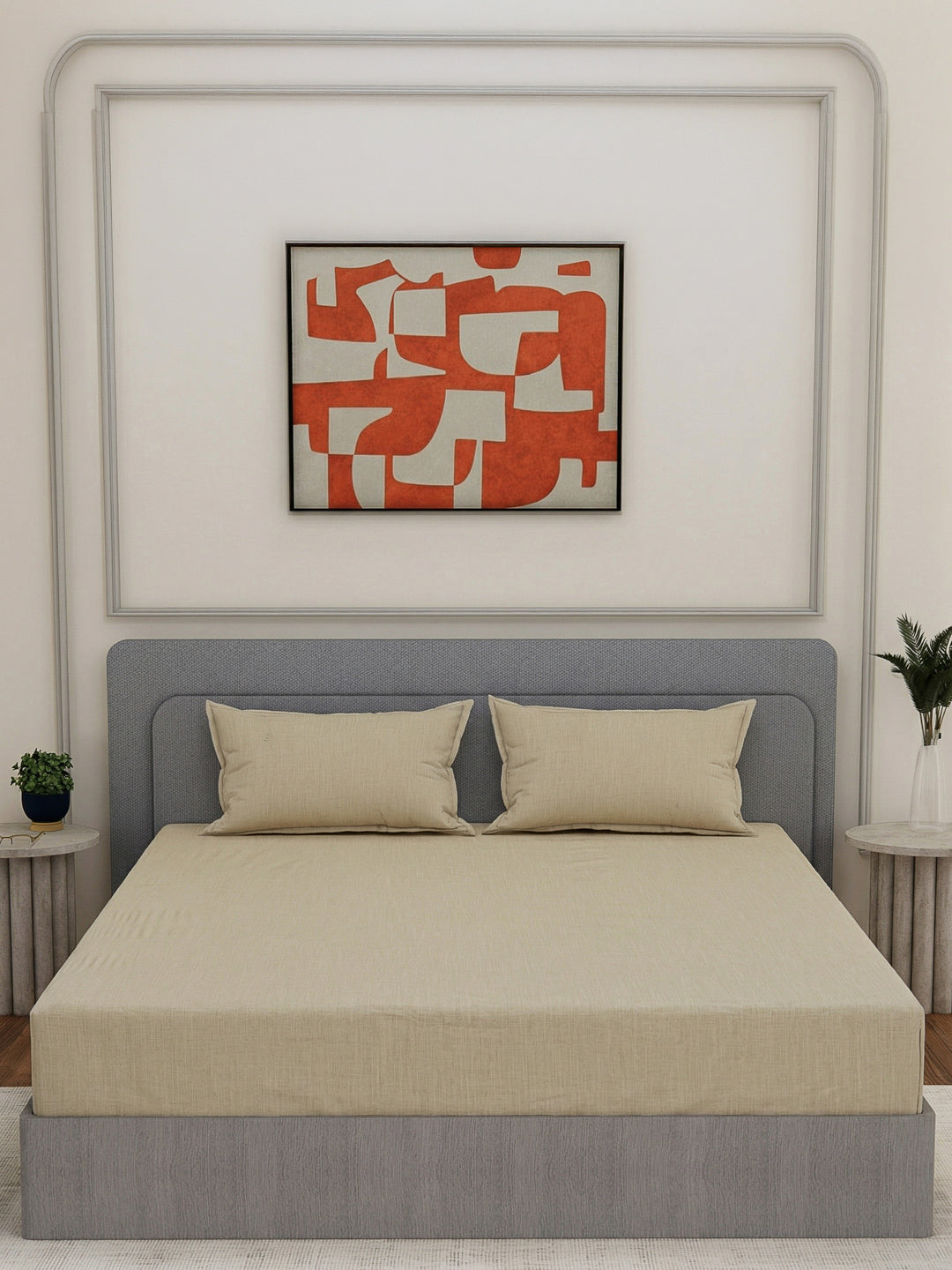 Luxury 300 TC Cotton Linen King Size Bedsheet with 2 Pillow Covers Eco Linen Collection