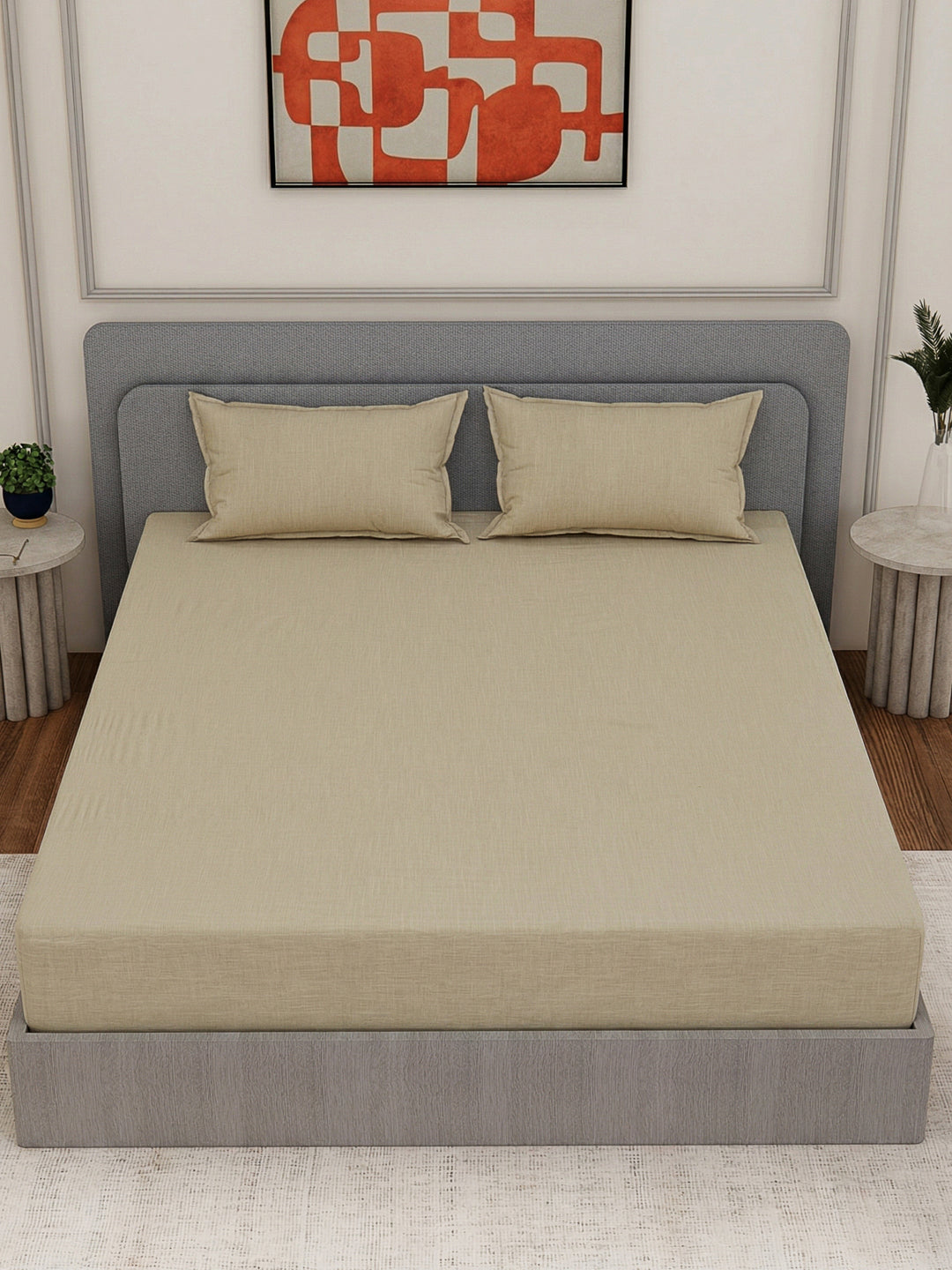 Luxury 300 TC Cotton Linen King Size Bedsheet with 2 Pillow Covers Eco Linen Collection