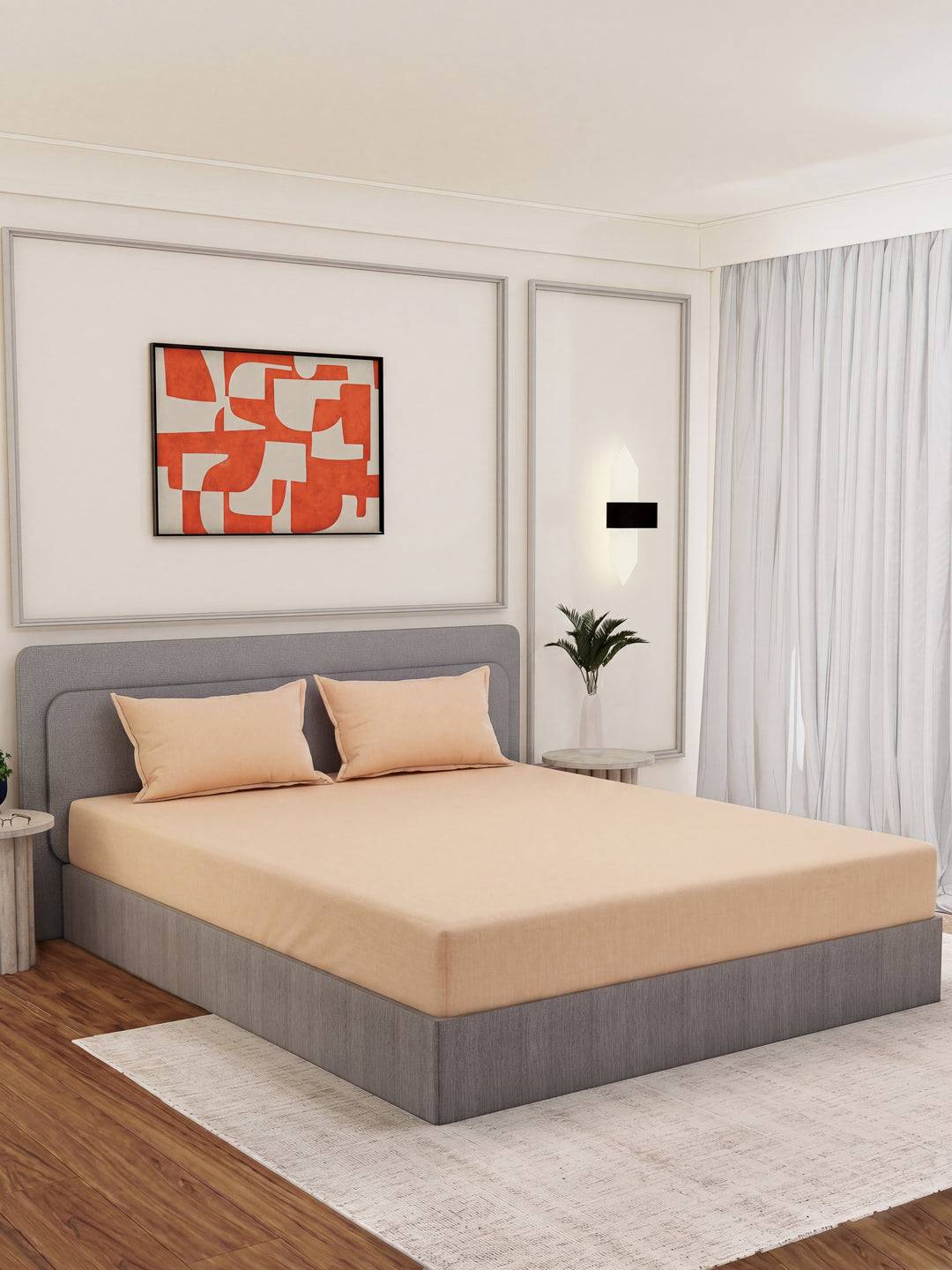 Luxury 300 TC Cotton Linen King Size Bedsheet with 2 Pillow Covers Eco Linen Collection