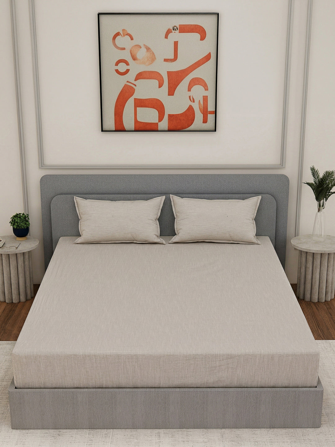 Luxury 300 TC Cotton Linen King Size Bedsheet with 2 Pillow Covers Eco Linen Collection