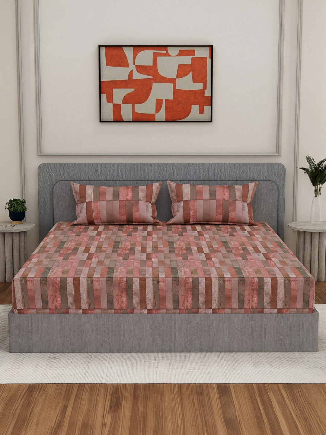 Premium 210 TC Pure Cotton King Size Bedsheet with 2 Pillow Covers Classique Mosaic Collection