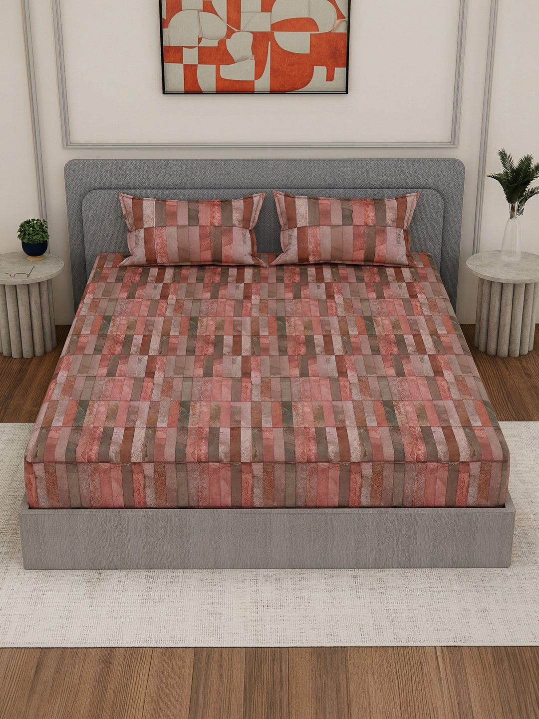 Premium 210 TC Pure Cotton King Size Bedsheet with 2 Pillow Covers Classique Mosaic Collection