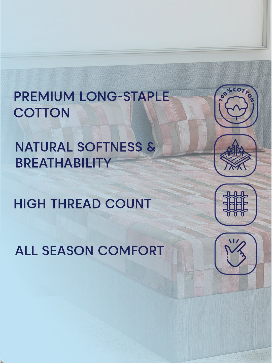 Premium 210 TC Pure Cotton King Size Bedsheet with 2 Pillow Covers Classique Mosaic Collection