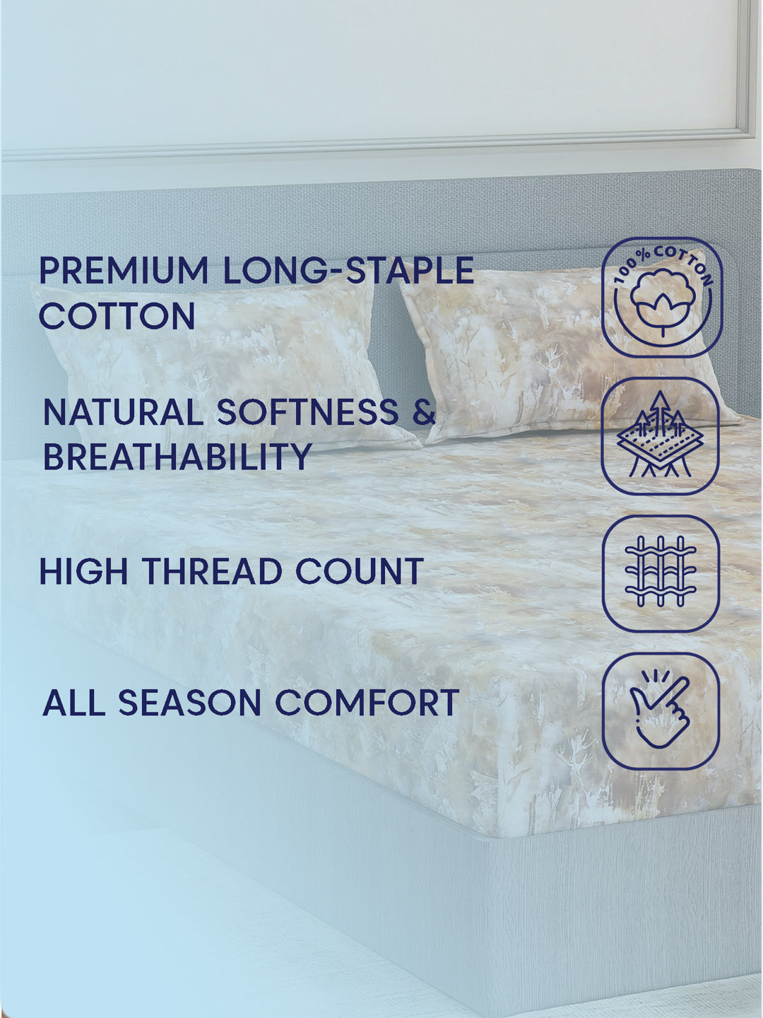 Premium 210 TC Pure Cotton King Size Bedsheet with 2 Pillow Covers Classique Mosaic Collection
