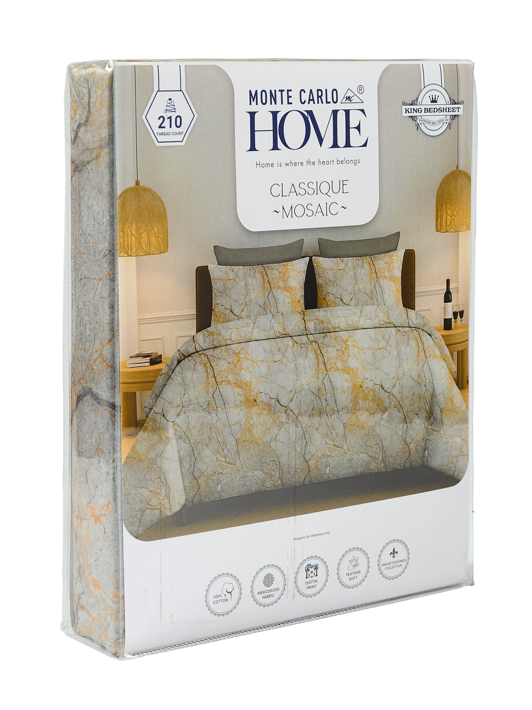 Premium 210 TC Pure Cotton King Size Bedsheet with 2 Pillow Covers Classique Mosaic Collection