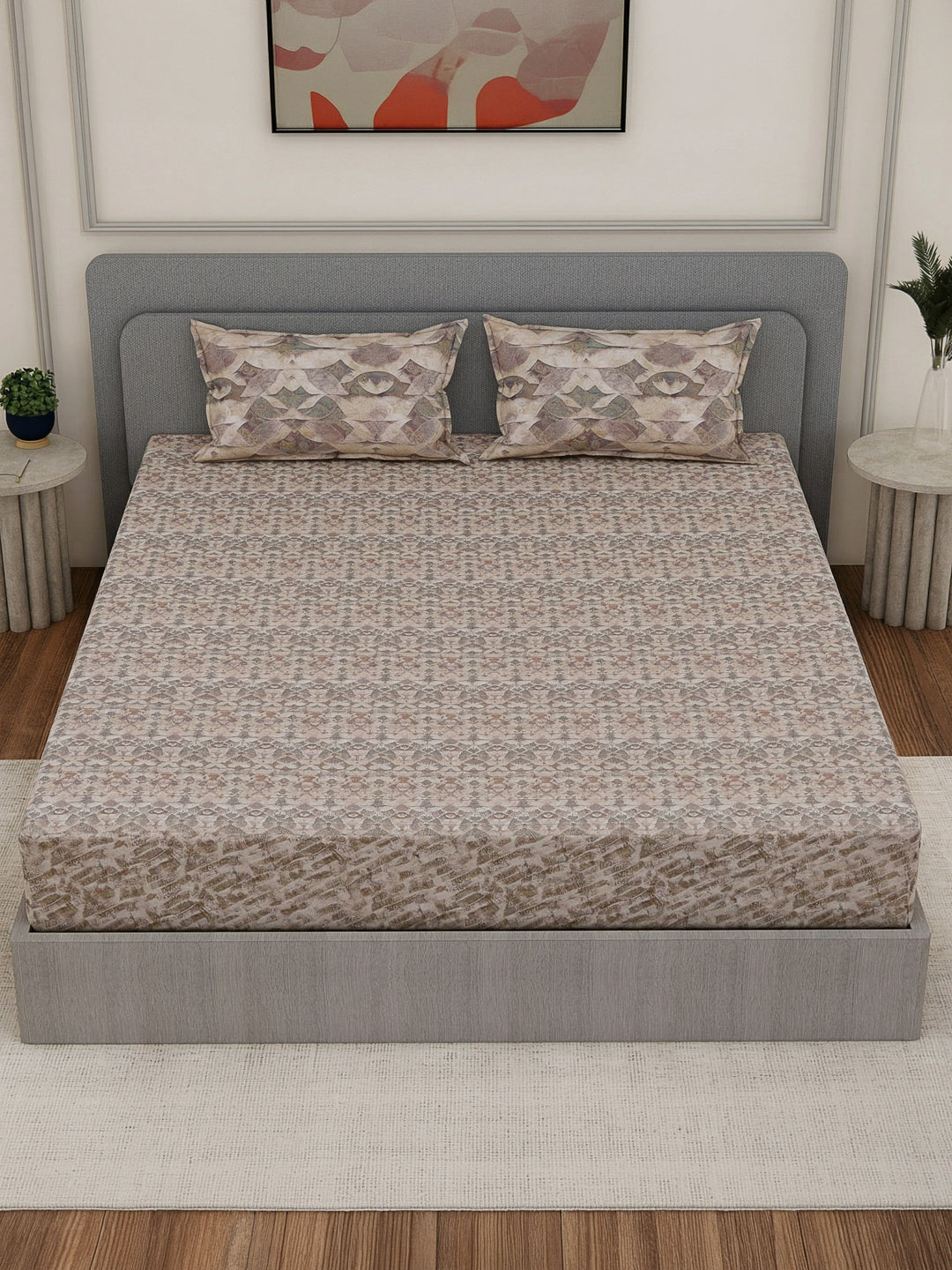 Premium 210 TC Pure Cotton King Size Bedsheet with 2 Pillow Covers Classique Mosaic Collection