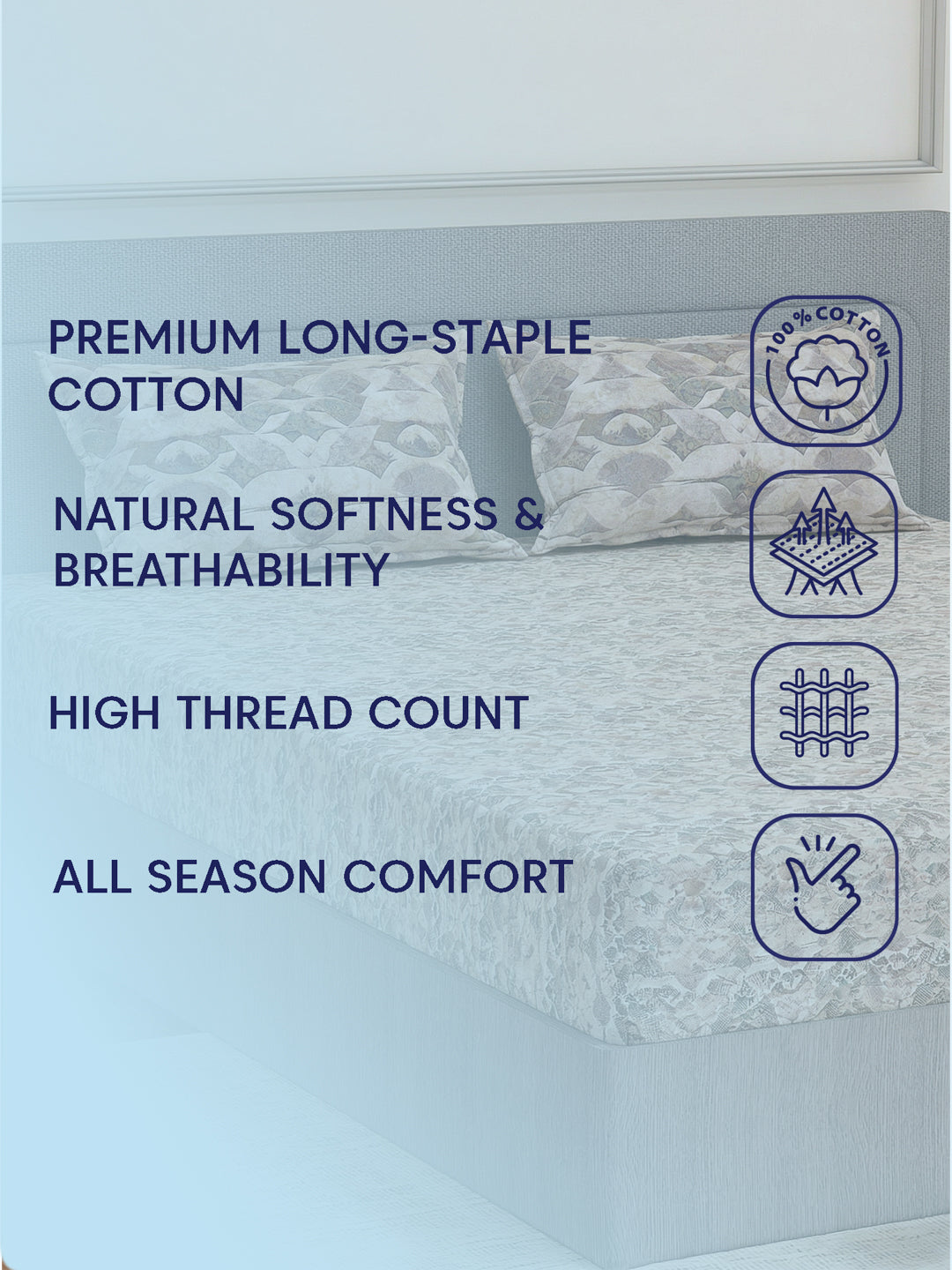 Premium 210 TC Pure Cotton King Size Bedsheet with 2 Pillow Covers Classique Mosaic Collection