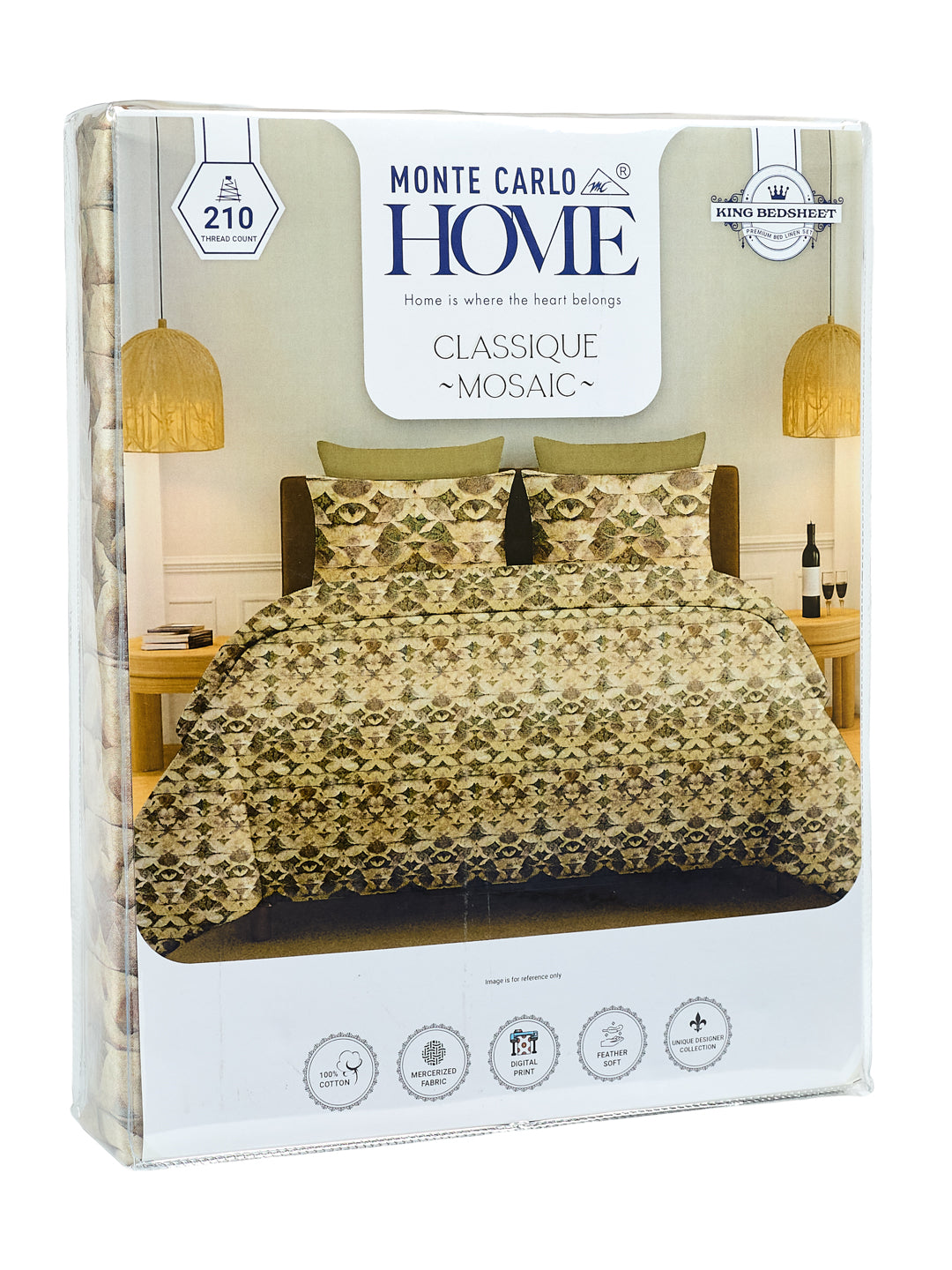 Premium 210 TC Pure Cotton King Size Bedsheet with 2 Pillow Covers Classique Mosaic Collection