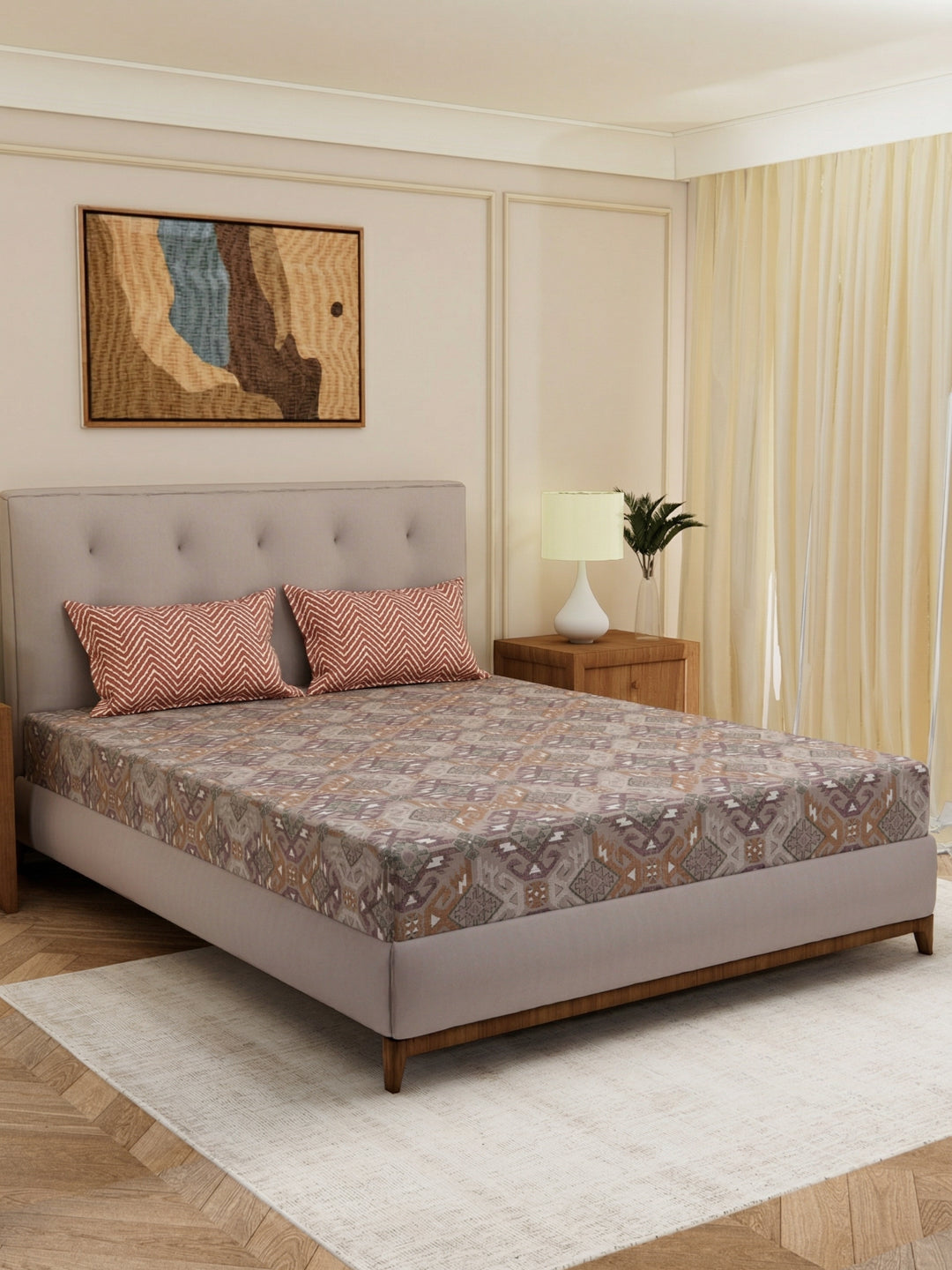 MOCA by Monte Carlo 120 TC Polycotton Double Bed Bedsheet with 2 Pillow Covers Paradise Collection