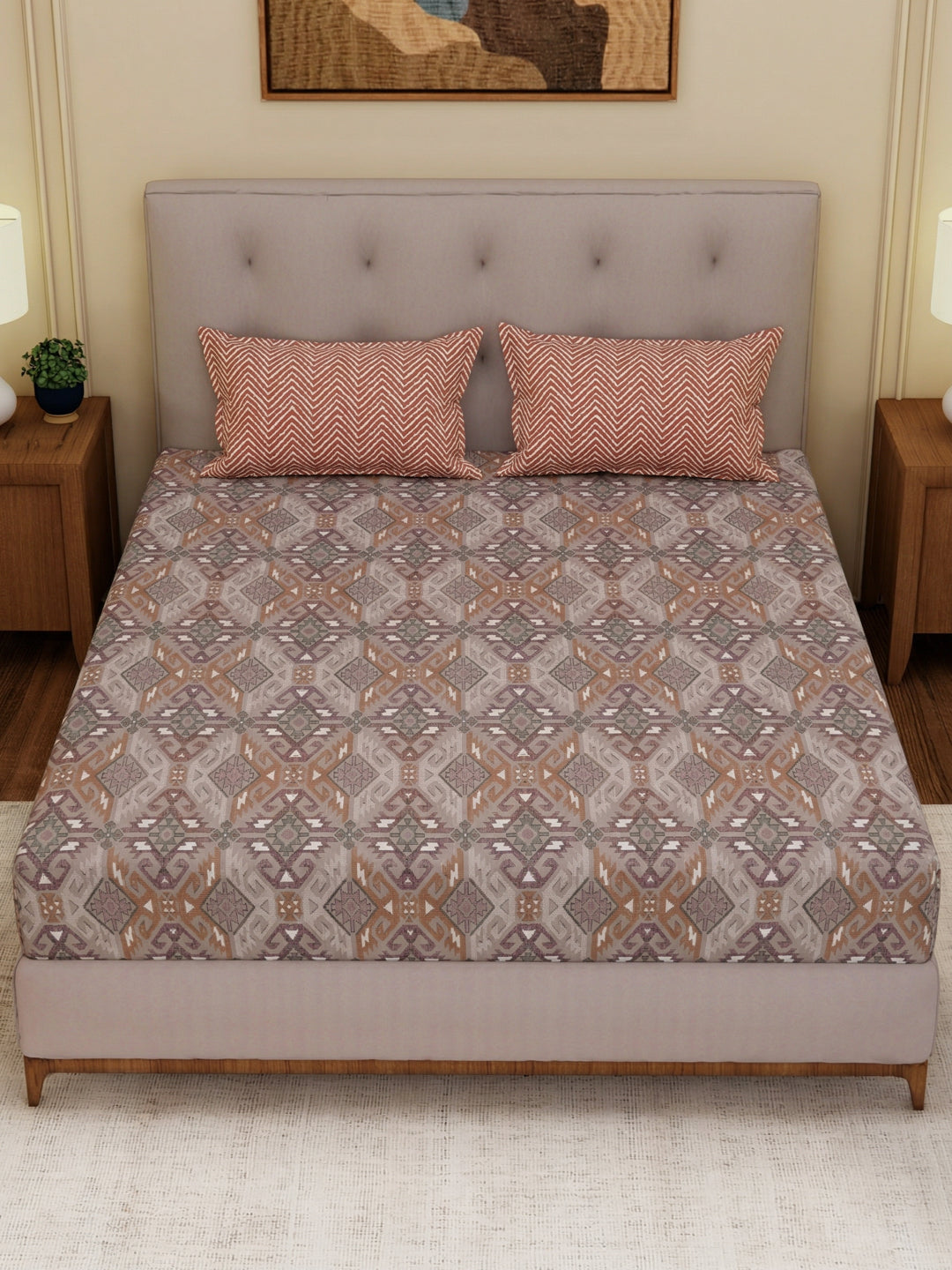 MOCA by Monte Carlo 120 TC Polycotton Double Bed Bedsheet with 2 Pillow Covers Paradise Collection