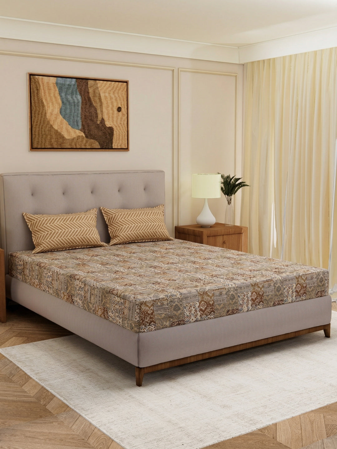 MOCA by Monte Carlo 120 TC Polycotton Double Bed Bedsheet with 2 Pillow Covers Paradise Collection