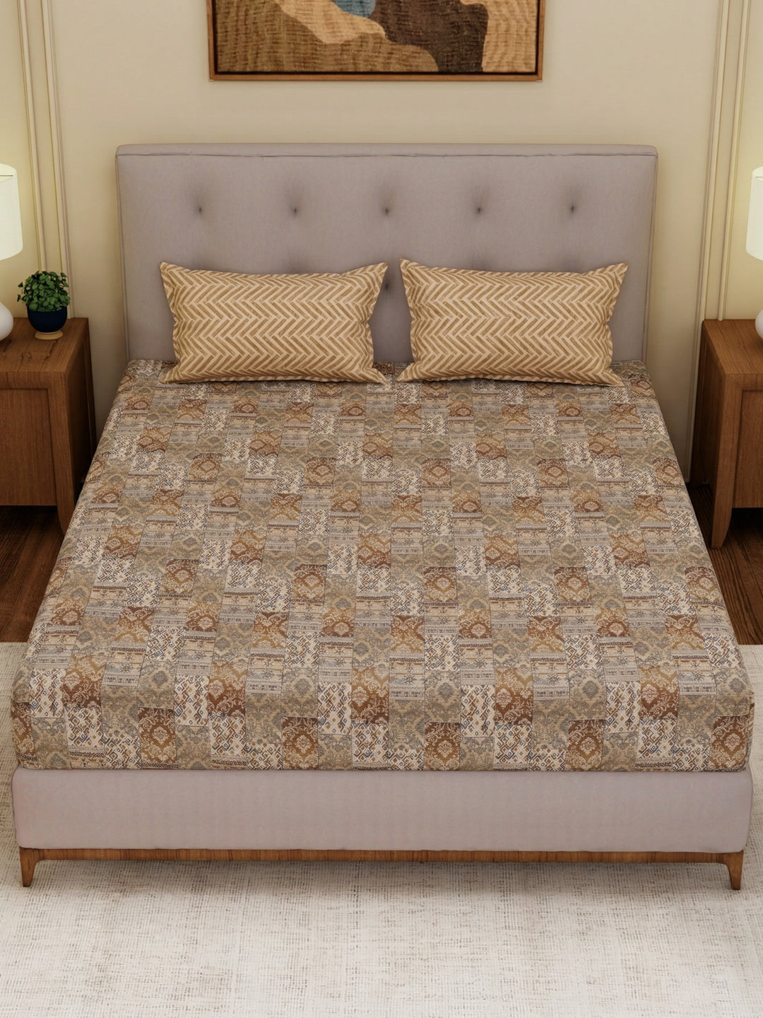 MOCA by Monte Carlo 120 TC Polycotton Double Bed Bedsheet with 2 Pillow Covers Paradise Collection