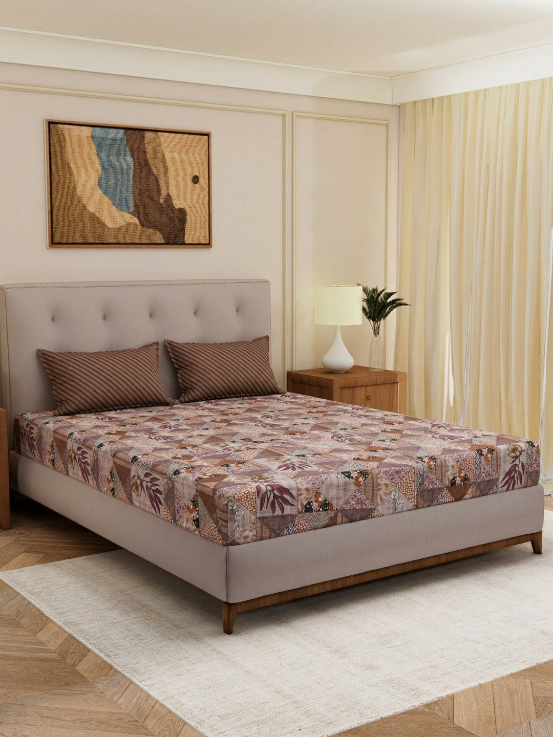 MOCA by Monte Carlo 120 TC Polycotton Double Bed Bedsheet with 2 Pillow Covers Paradise Collection