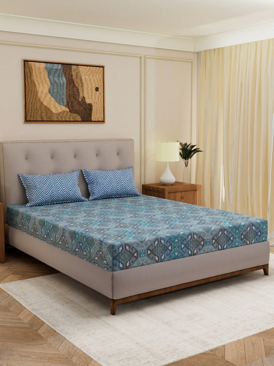 MOCA by Monte Carlo 120 TC Polycotton Double Bed Bedsheet with 2 Pillow Covers Paradise Collection