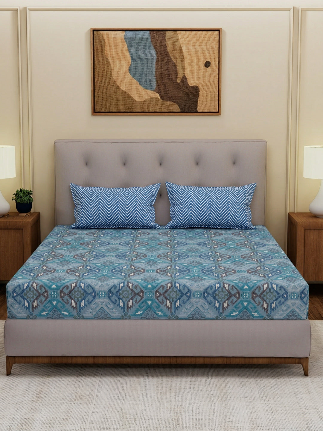 MOCA by Monte Carlo 120 TC Polycotton Double Bed Bedsheet with 2 Pillow Covers Paradise Collection