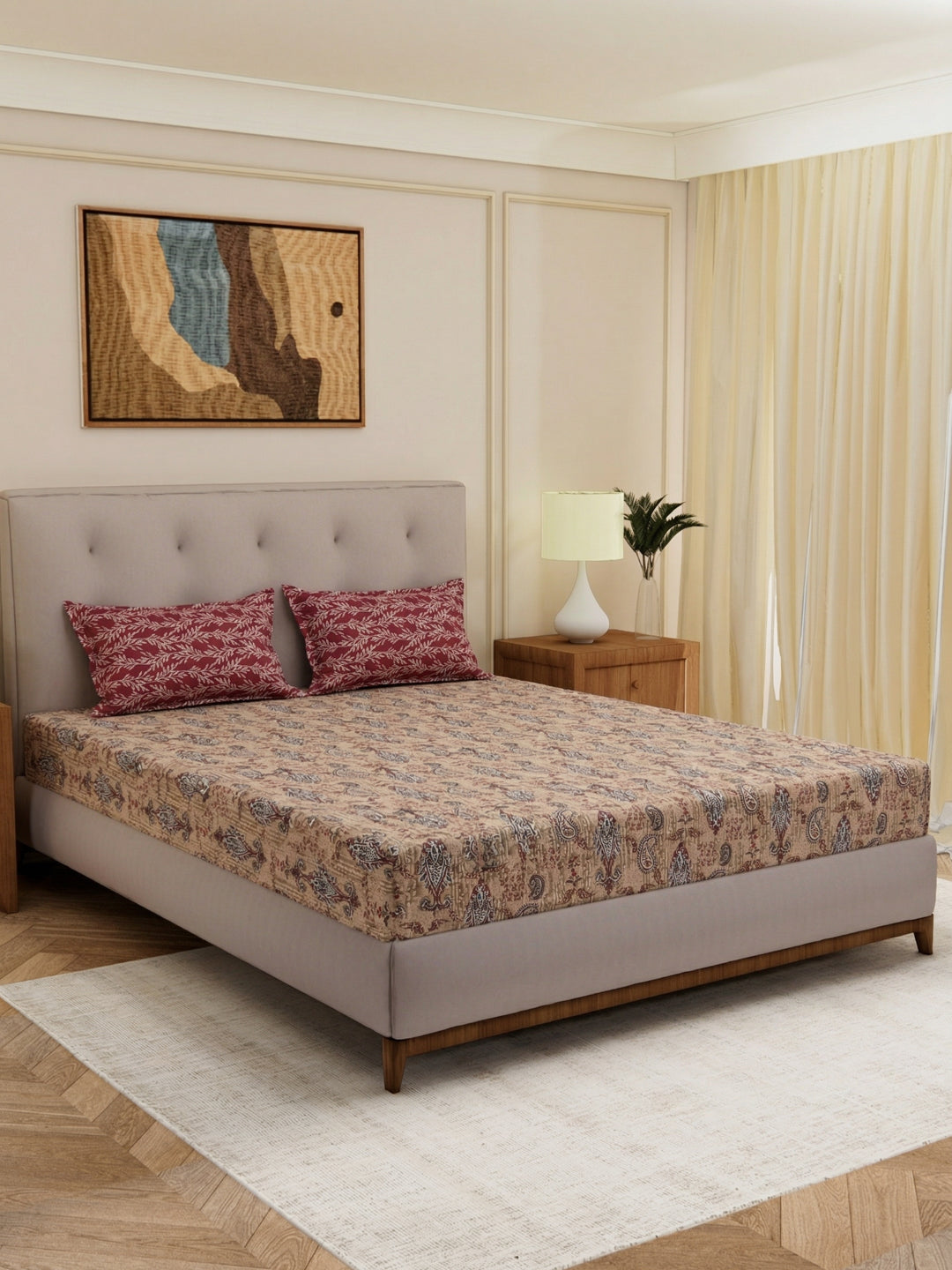 MOCA by Monte Carlo 120 TC Polycotton Double Bed Bedsheet with 2 Pillow Covers Paradise Collection