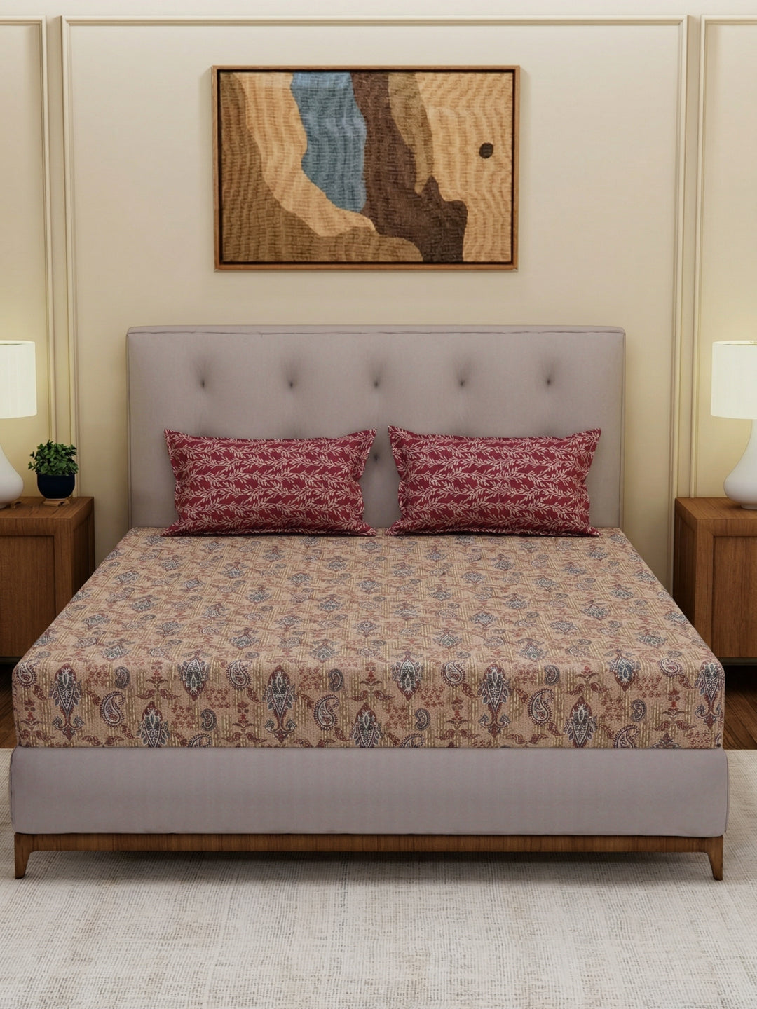 MOCA by Monte Carlo 120 TC Polycotton Double Bed Bedsheet with 2 Pillow Covers Paradise Collection