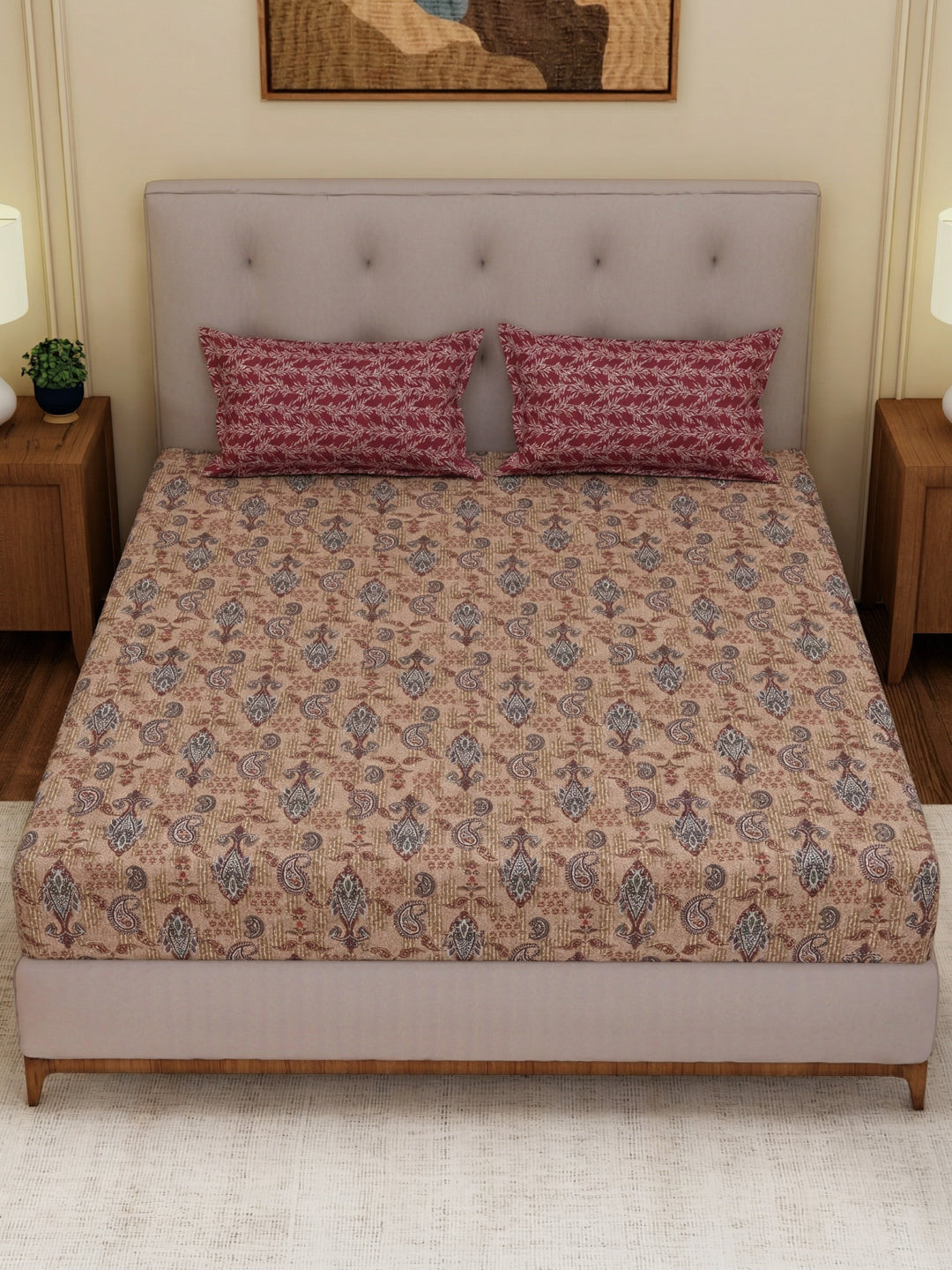 MOCA by Monte Carlo 120 TC Polycotton Double Bed Bedsheet with 2 Pillow Covers Paradise Collection