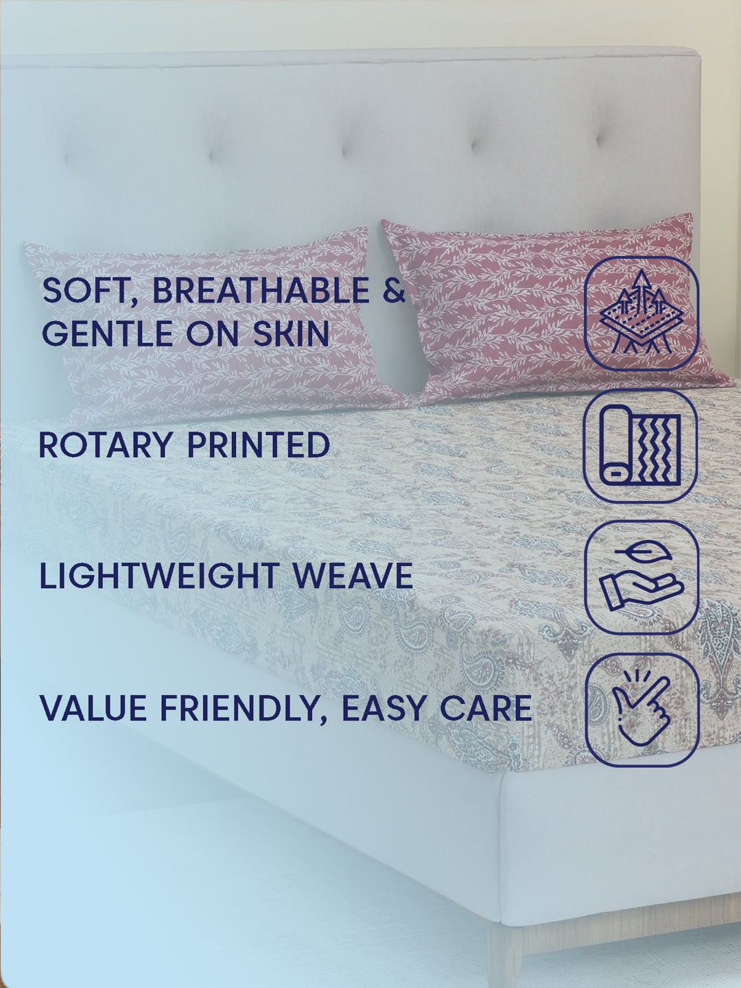 MOCA by Monte Carlo 120 TC Polycotton Double Bed Bedsheet with 2 Pillow Covers Paradise Collection