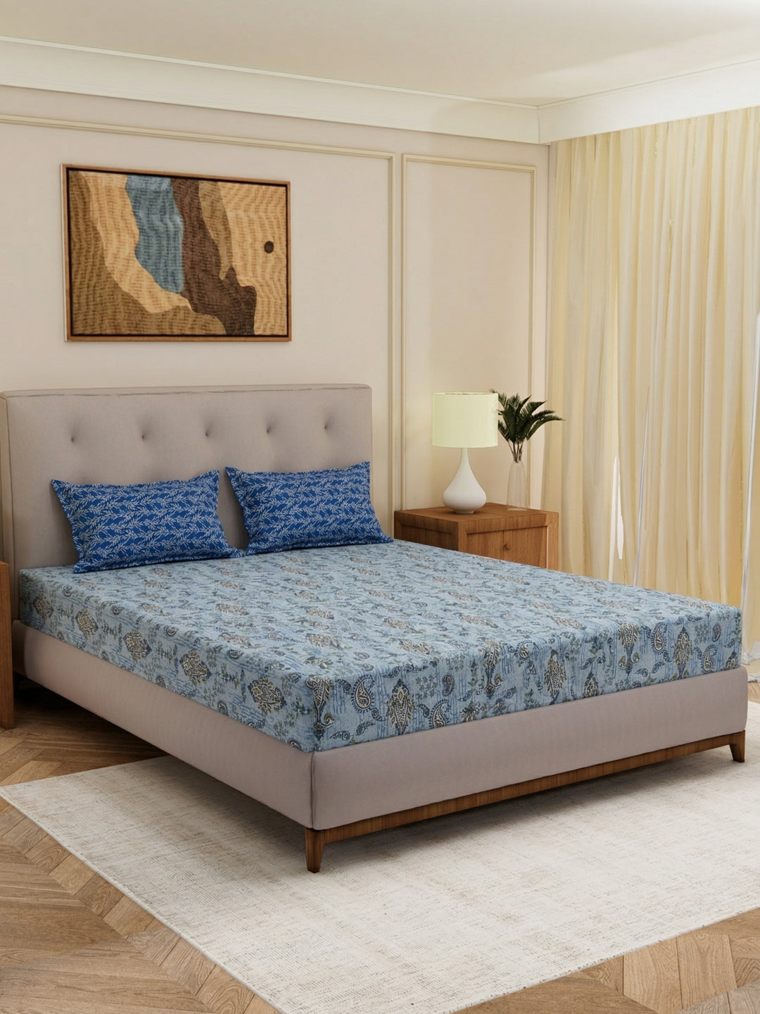 MOCA by Monte Carlo 120 TC Polycotton Double Bed Bedsheet with 2 Pillow Covers Paradise Collection