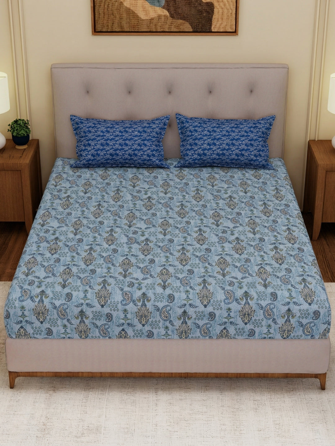 MOCA by Monte Carlo 120 TC Polycotton Double Bed Bedsheet with 2 Pillow Covers Paradise Collection