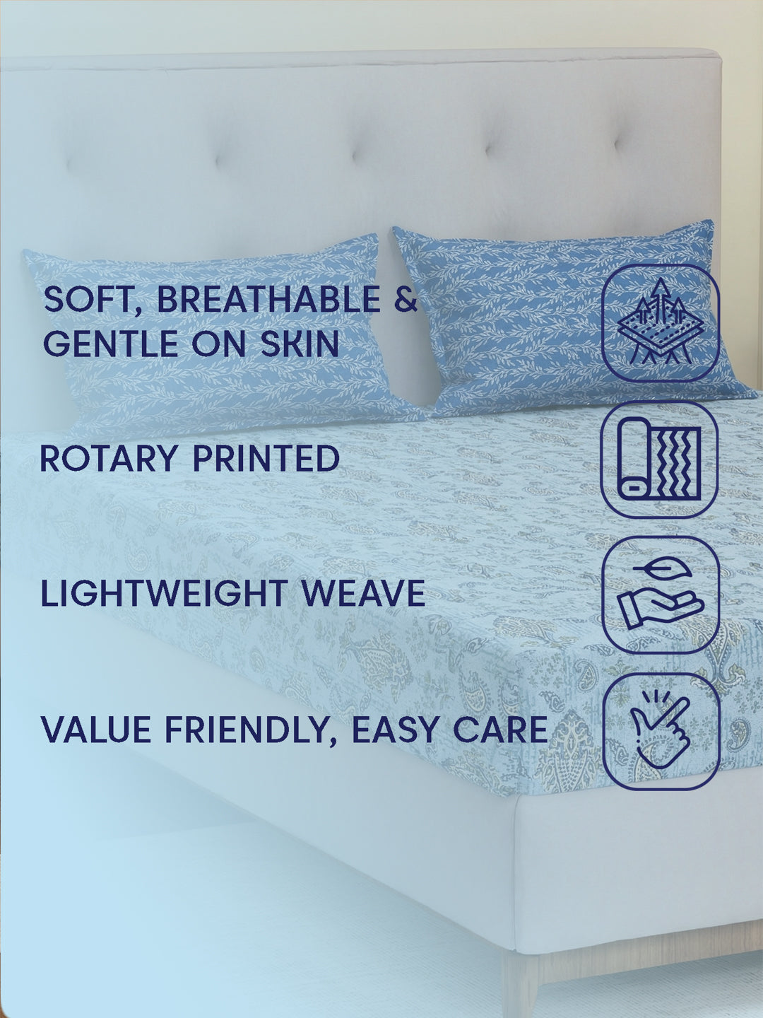 MOCA by Monte Carlo 120 TC Polycotton Double Bed Bedsheet with 2 Pillow Covers Paradise Collection